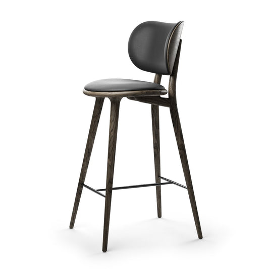 Mater 29" High Stool With Backrest, Sirka Gray-Stained Solid FSC-Certified Oak With Black Leather Seat by Space Copenhagen