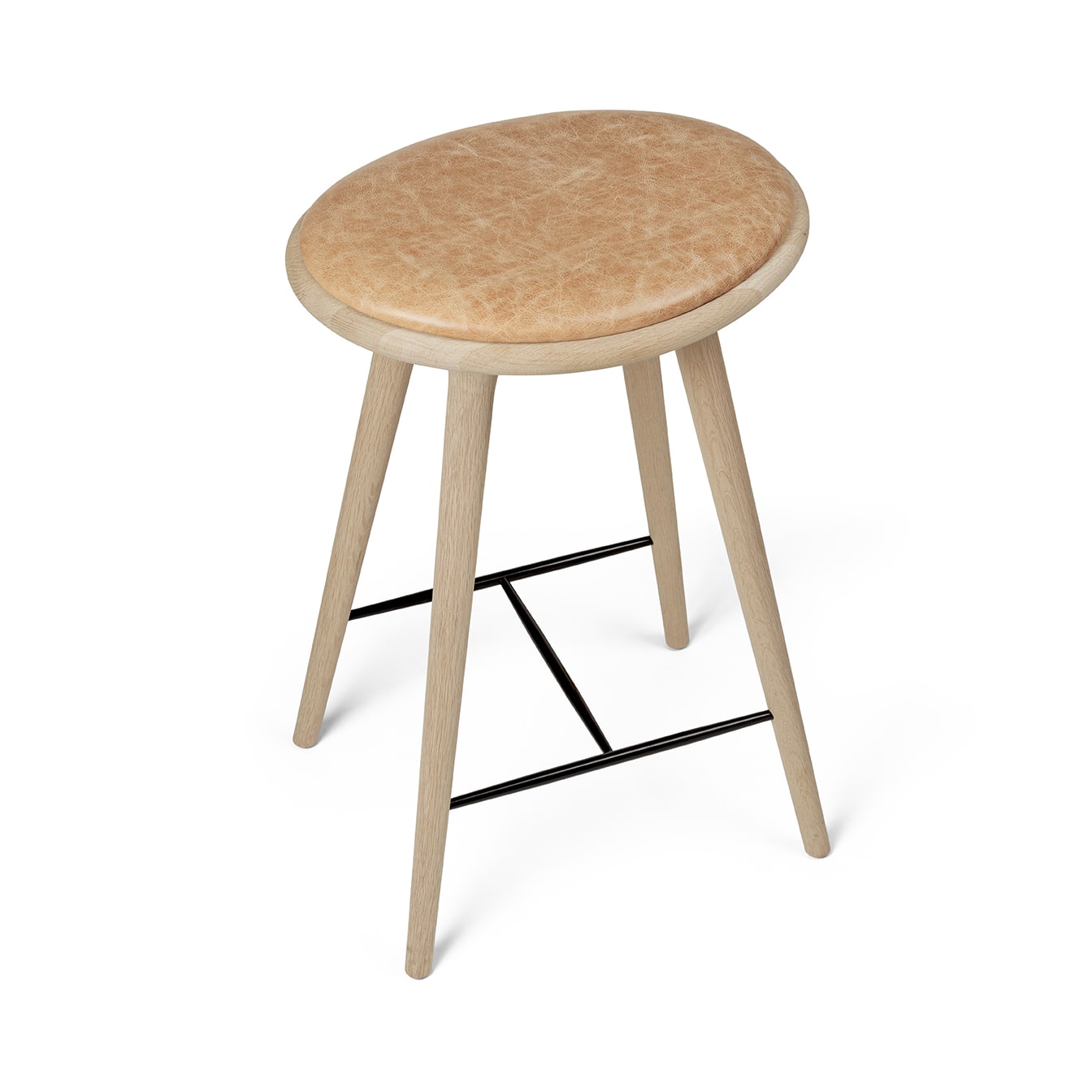Mater 29" Natural Soaped Solid FSC Certified Oak High Stool With Natural Tanned Leather Seat by Space Copenhagen