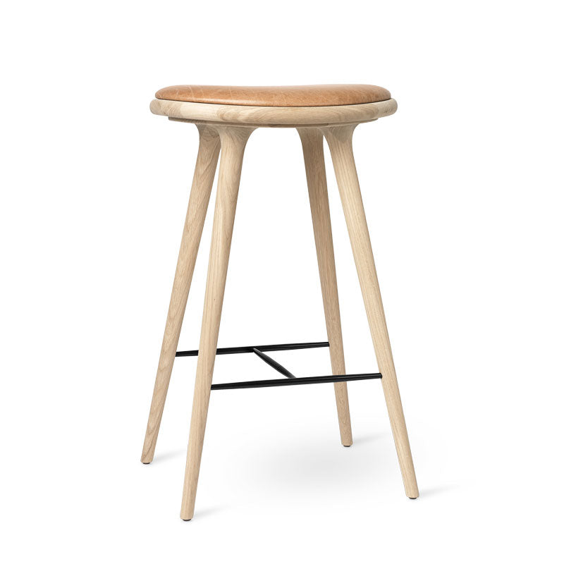 Mater 29" Natural Soaped Solid FSC Certified Oak High Stool With Natural Tanned Leather Seat by Space Copenhagen