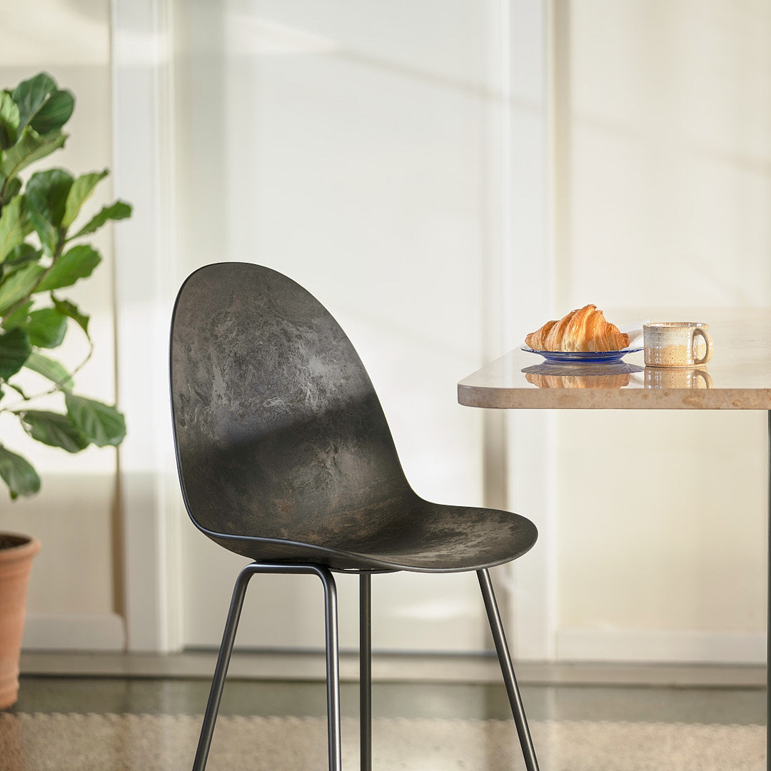 Mater Eternity High Stool, Coffee Waste Dark Seat by Space Copenhagen, Counter Height, Made From Post-Consumer E-Waste & Coffee Shell Waste