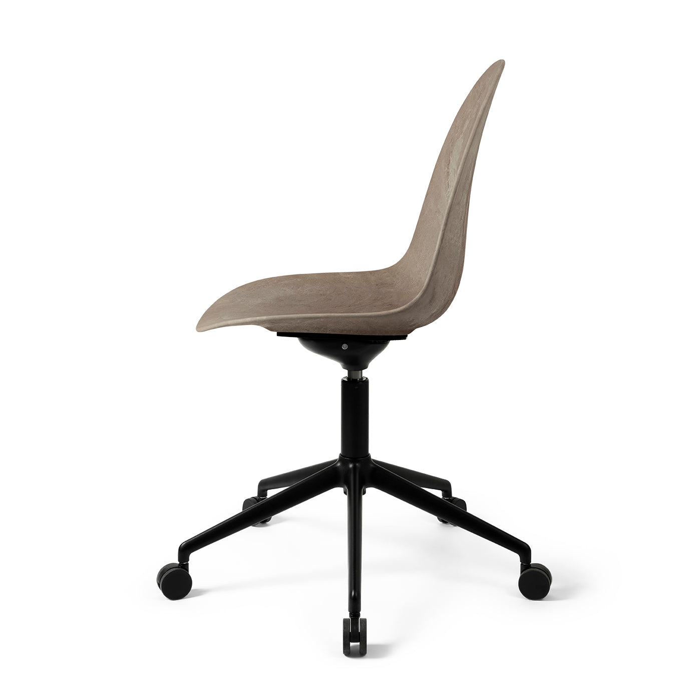 Mater Eternity Swivel Chair With Castors, Coffee Waste Light Seat With Black Base by Space Copenhagen, Made From Post-Consumer E-Waste & Coffee Shell Waste