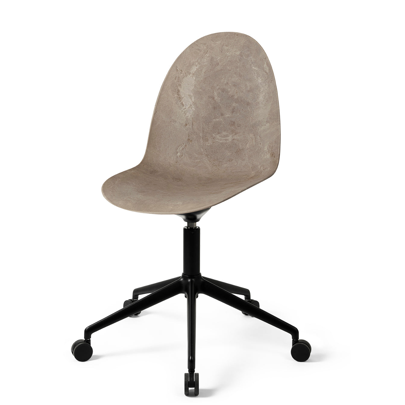 Mater Eternity Swivel Chair With Castors, Coffee Waste Light Seat With Black Base by Space Copenhagen, Made From Post-Consumer E-Waste & Coffee Shell Waste