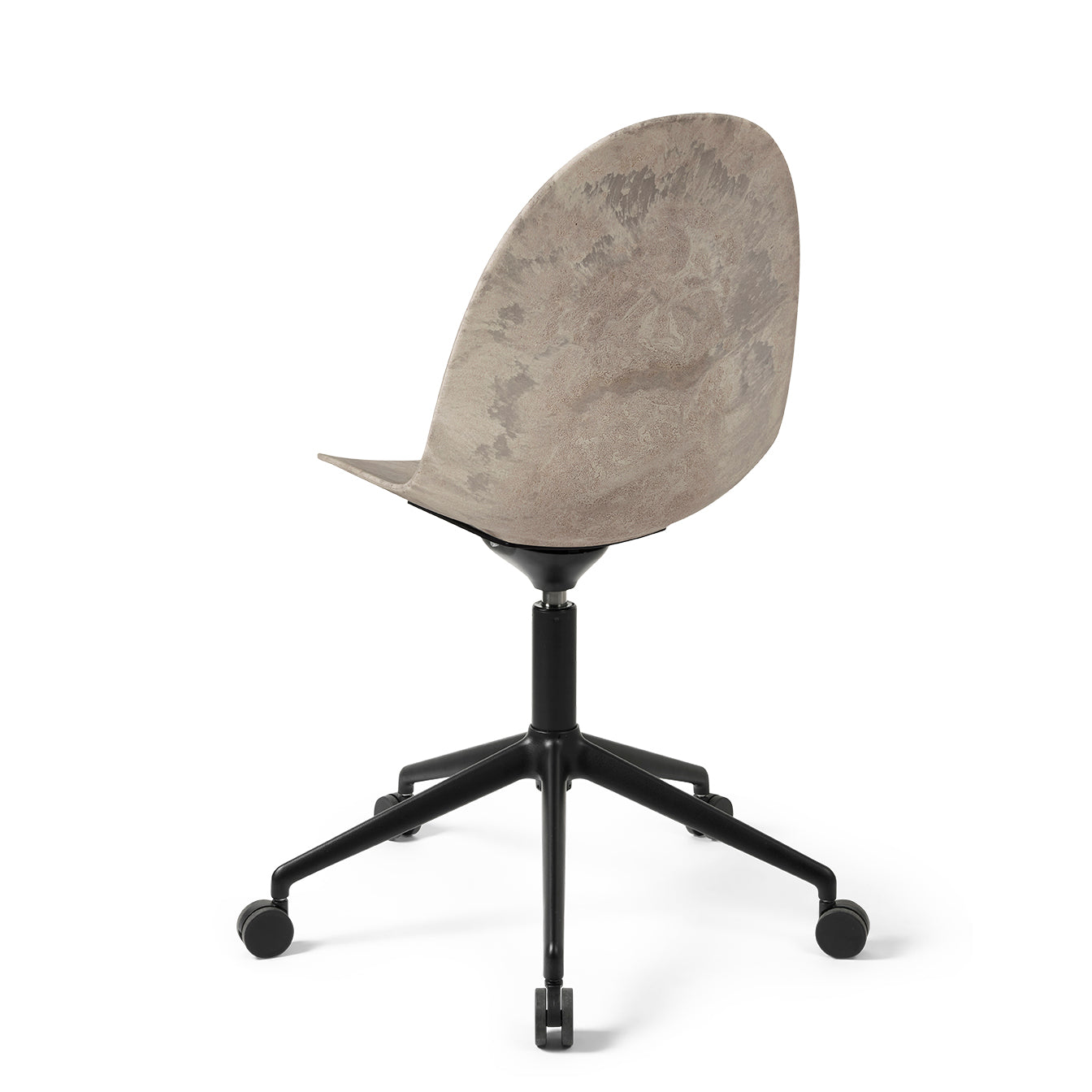 Mater Eternity Swivel Chair With Castors, Wood Waste Gray Seat With Black Base by Space Copenhagen,Made From Post-Consumer E-Waste & Coffee Shell Waste