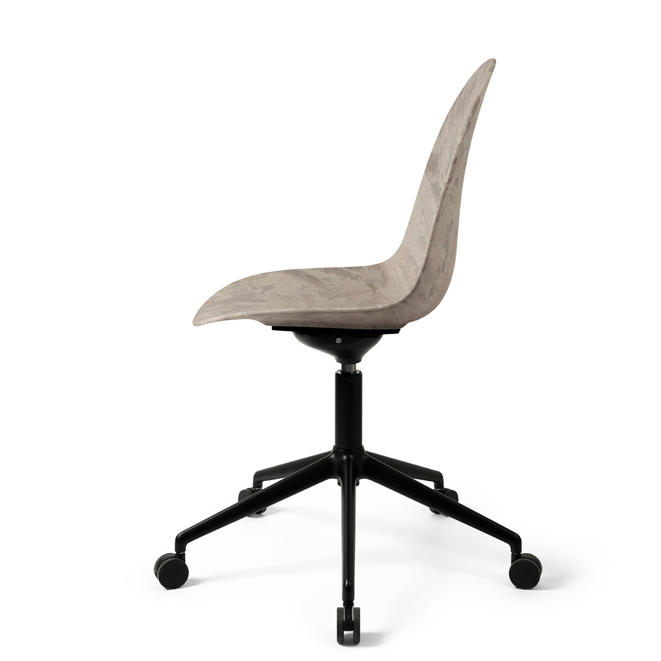 Mater Eternity Swivel Chair With Castors, Wood Waste Gray Seat With Black Base by Space Copenhagen,Made From Post-Consumer E-Waste & Coffee Shell Waste