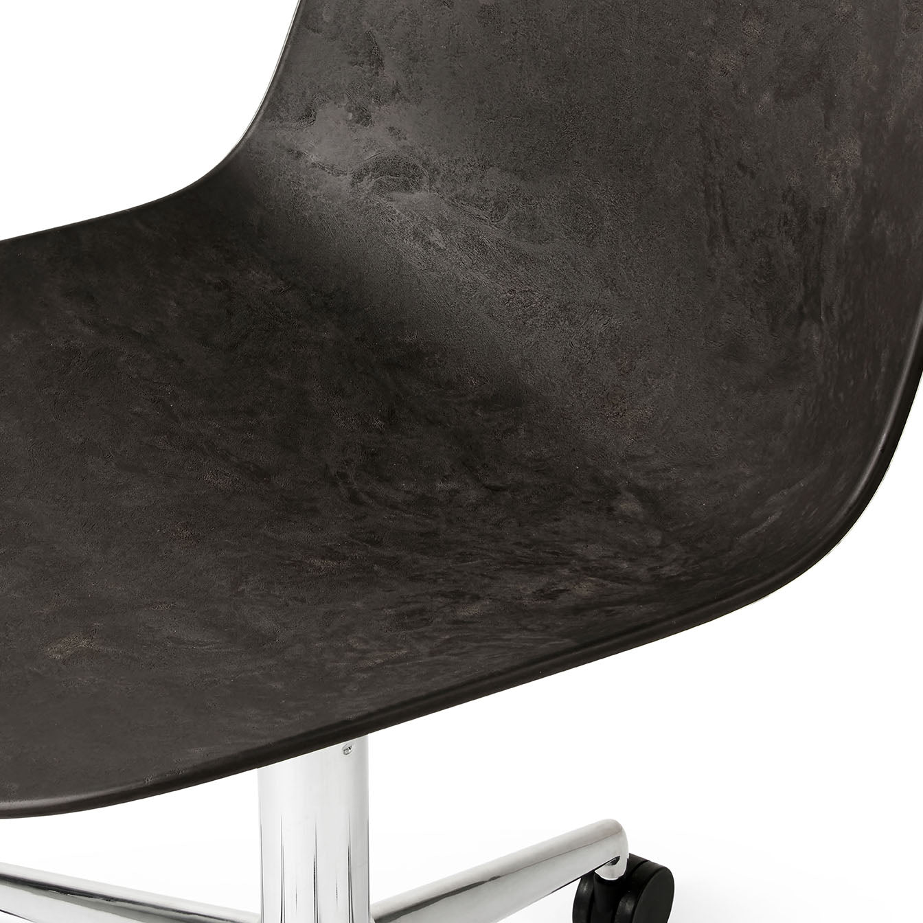 Mater Eternity Swivel Chair With Polished Base and Castors, Coffee Waste Black Seat by Space Copenhagen, Made From Post-Consumer E-Waste & Coffee Shell Waste
