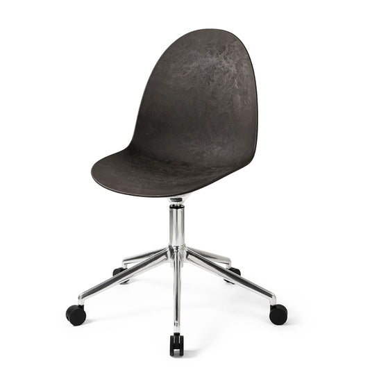 Mater Eternity Swivel Chair With Polished Base and Castors, Coffee Waste Black Seat by Space Copenhagen, Made From Post-Consumer E-Waste & Coffee Shell Waste