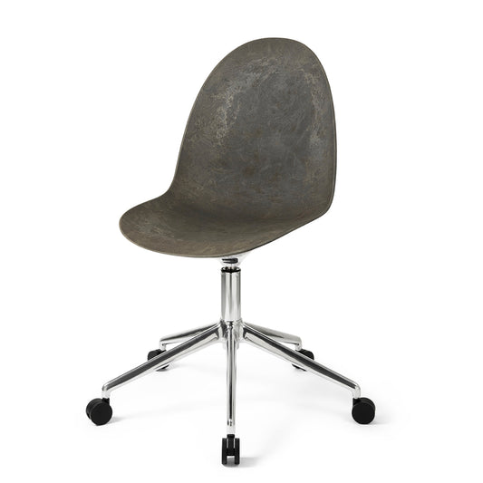 Mater Eternity Swivel Chair With Polished Base and Castors, Coffee Waste Dark Seat by Space Copenhagen, Made From Post-Consumer E-Waste & Coffee Shell Waste