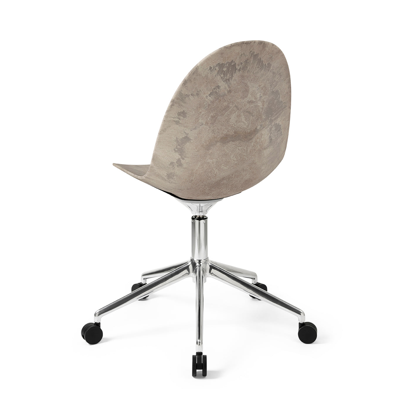 Mater Eternity Swivel Chair With Polished Base and Castors, Wood Waste Gray Seat by Space Copenhagen, Made From Post-Consumer E-Waste & Coffee Shell Waste
