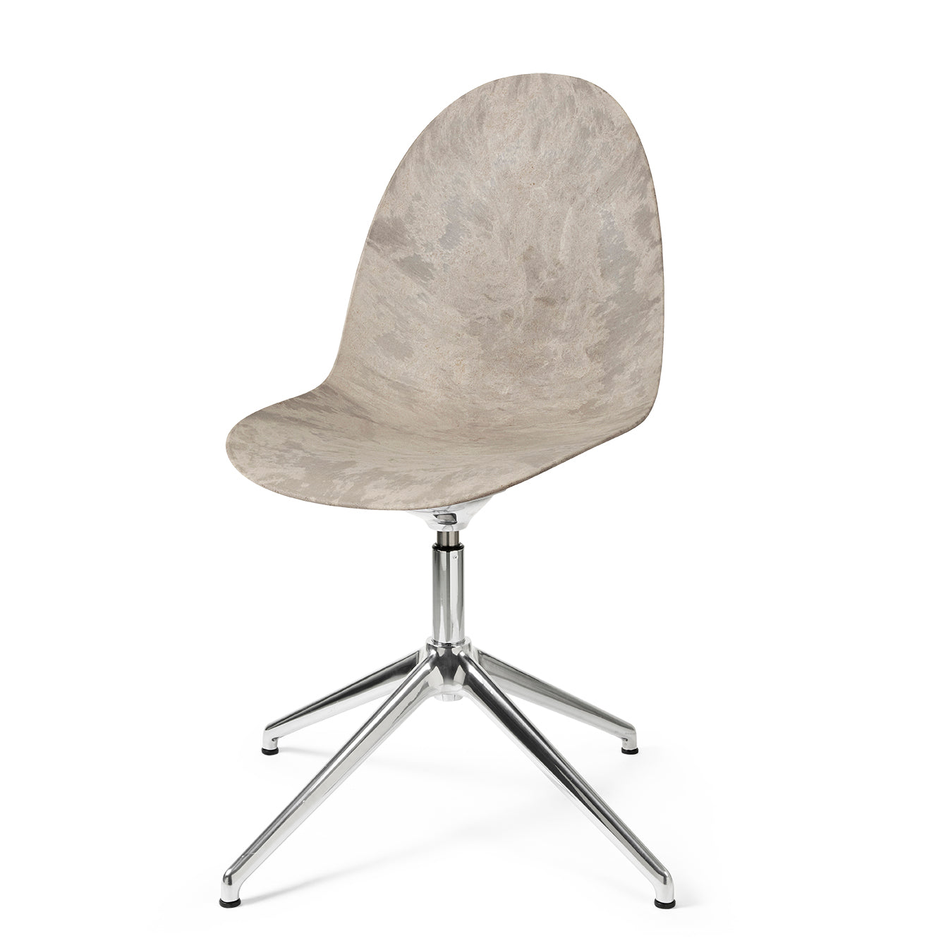 Mater Eternity Swivel Chair, Wood Waste Gray Seat With Polished Base by Space Copenhagen, Made From Post-Consumer E-Waste & Coffee Shell Waste