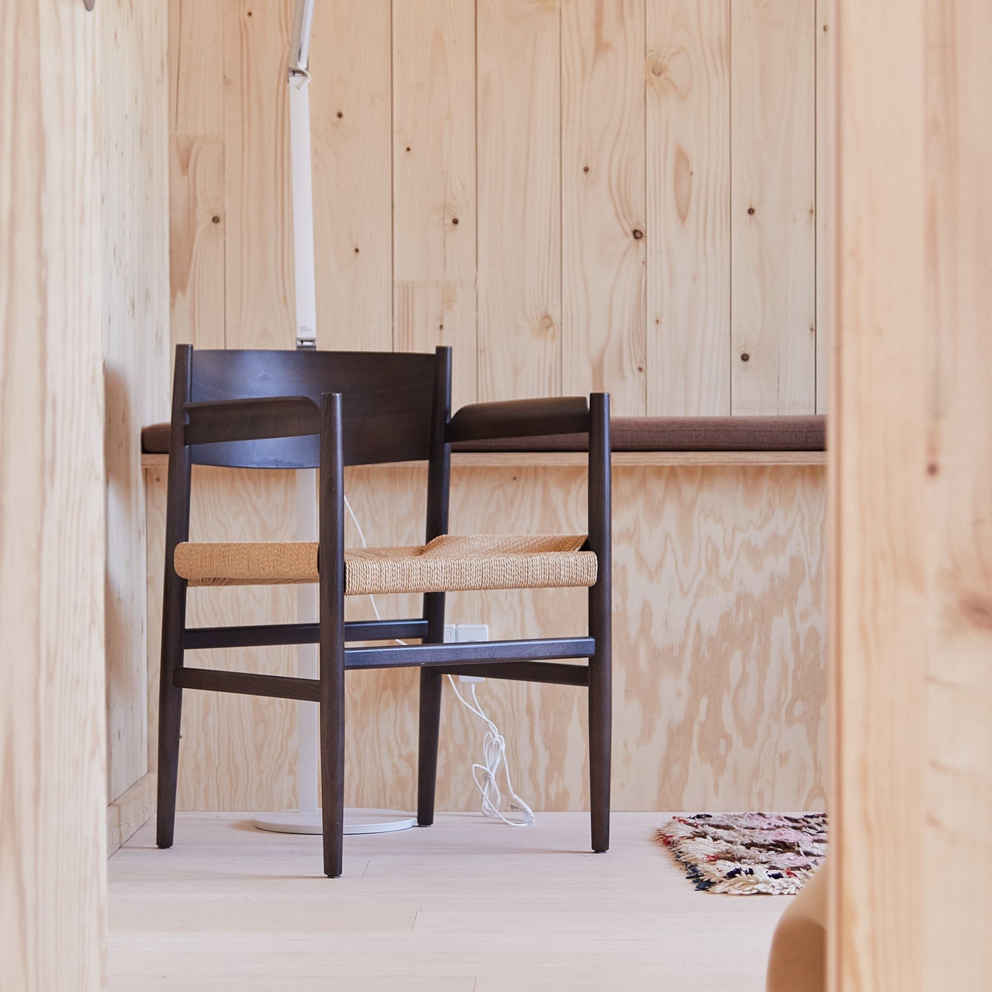 Mater Nestor Armchair in Sirka Gray Stained FSC Certified Beech With Natural Paper Cord Seat