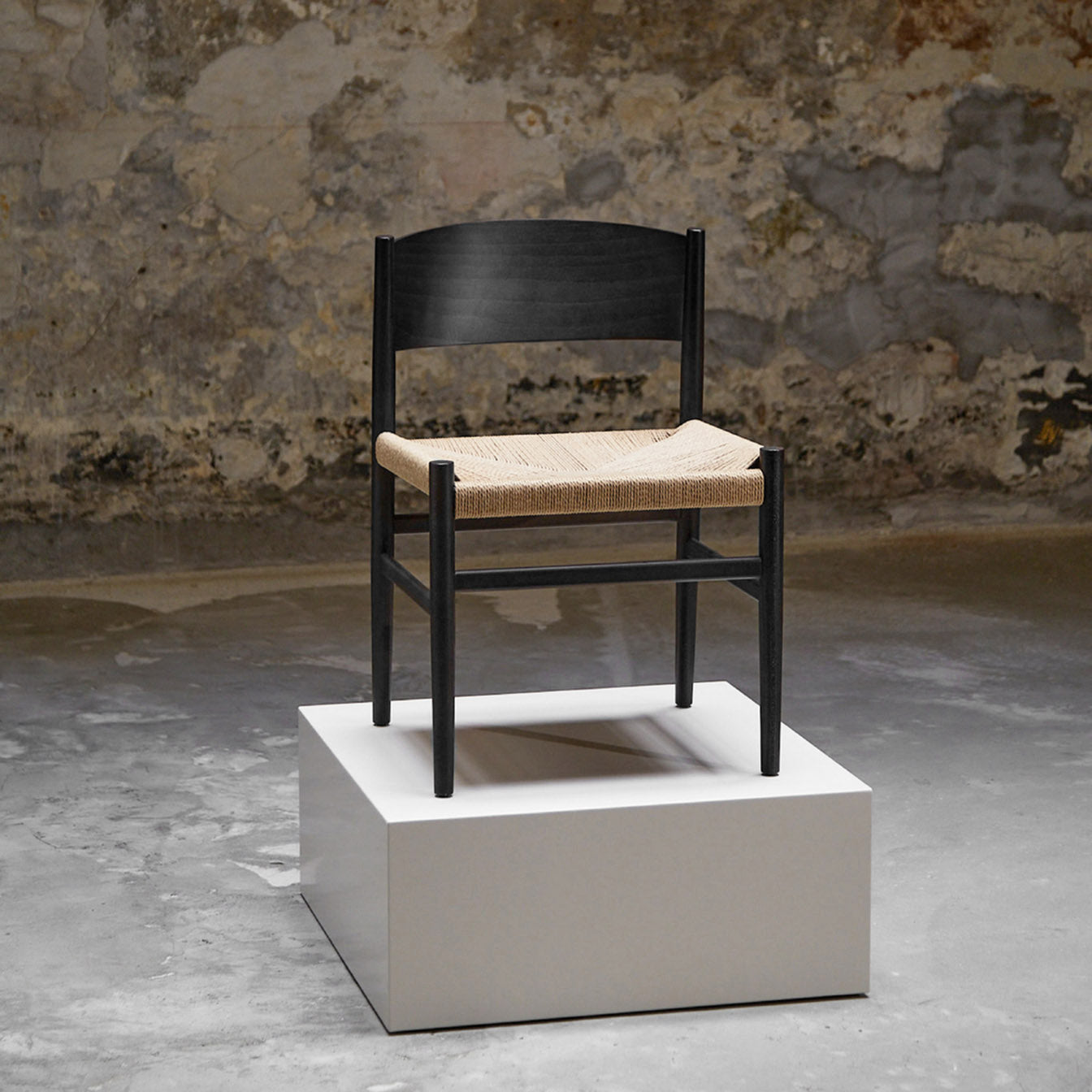 Mater Nestor Sidechair in Black Stained Beech With Natural Paper Cord Seat