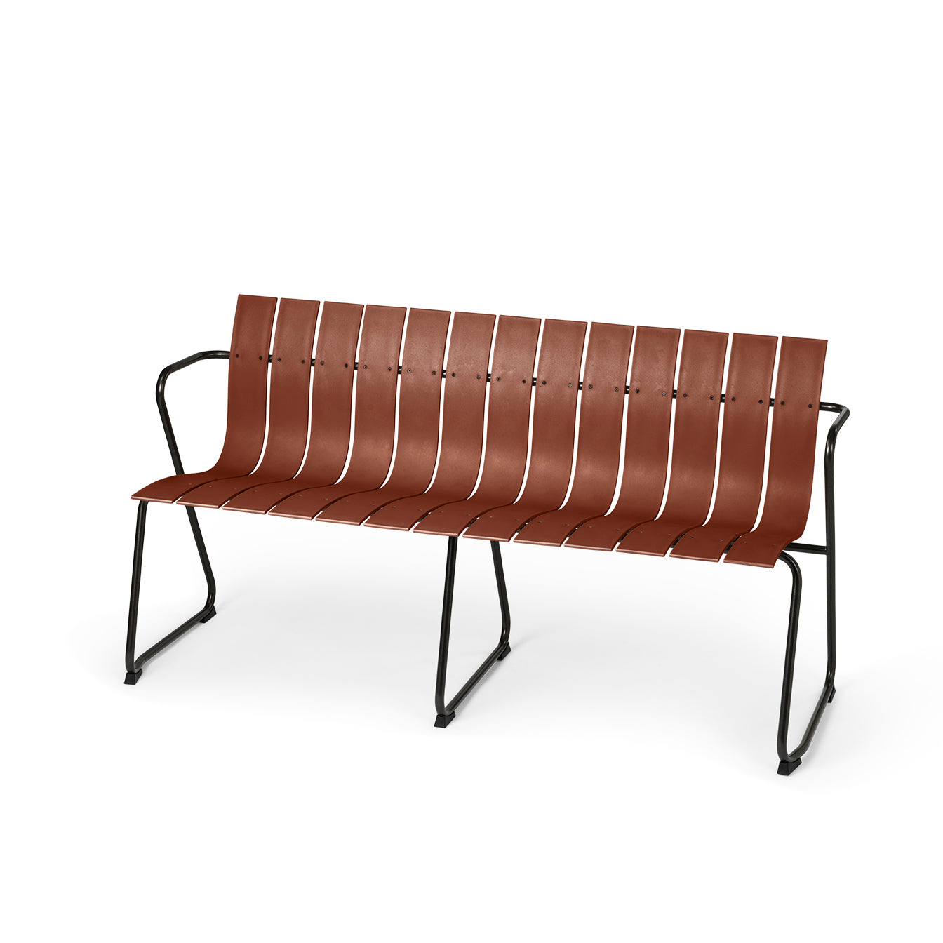Mater Ocean Bench, Burnt Red Recycled Materials With Gunmetal Frame by Jørgen & Nanna Ditzel