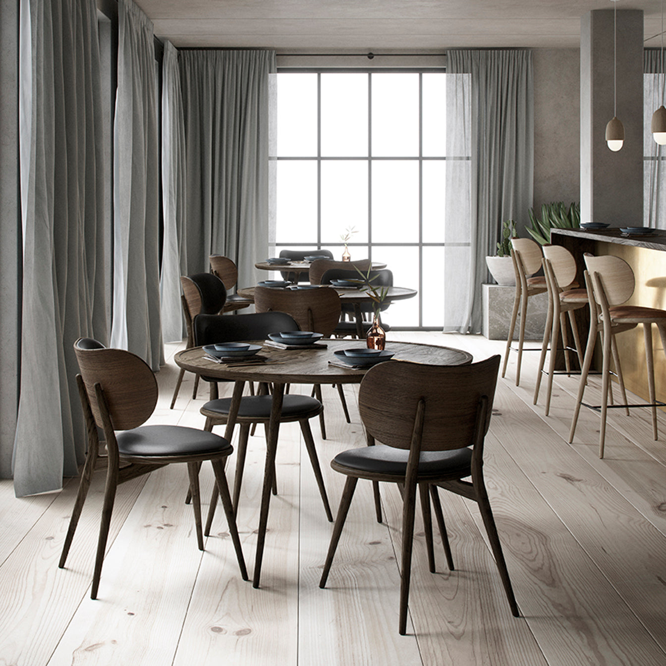 Mater The Dining Chair, Black-Stained Solid FSC-Certified Beech With Black Leather Seat by Space Copenhagen