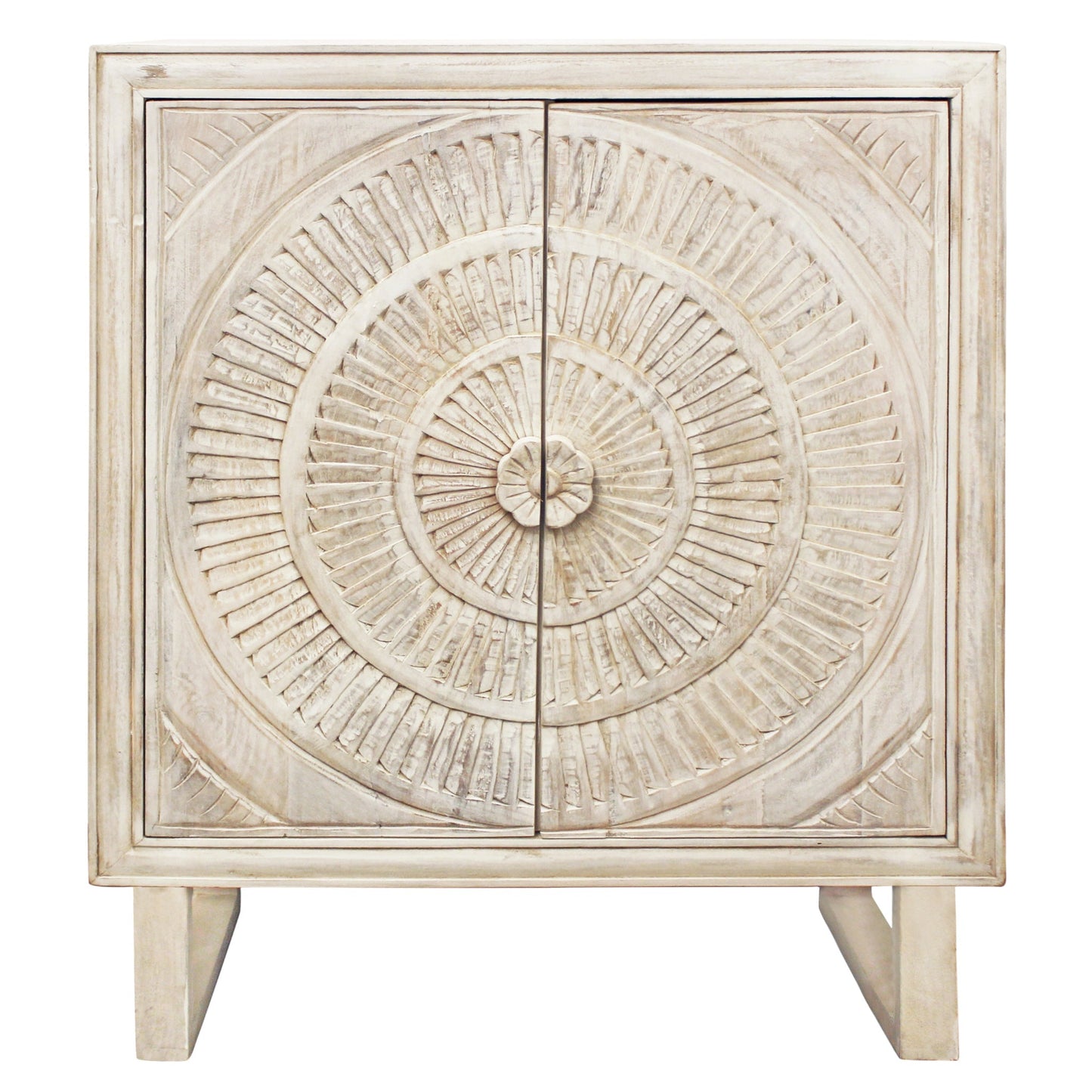 Meva Albert 33" 2-Hand White Distressed Acacia Wood Cabinet