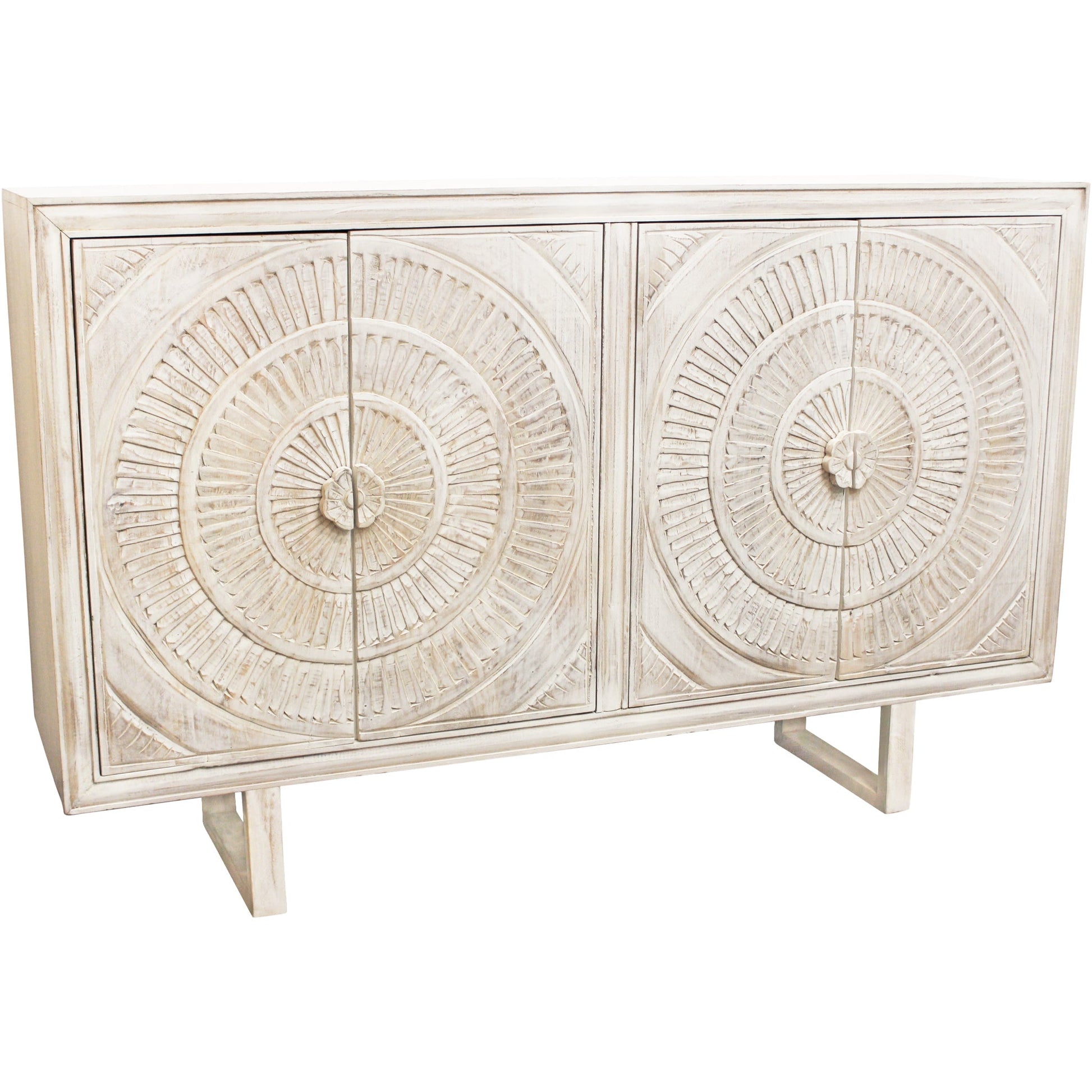 Meva Albert 4-Door White Distressed Hand-carved Sideboard