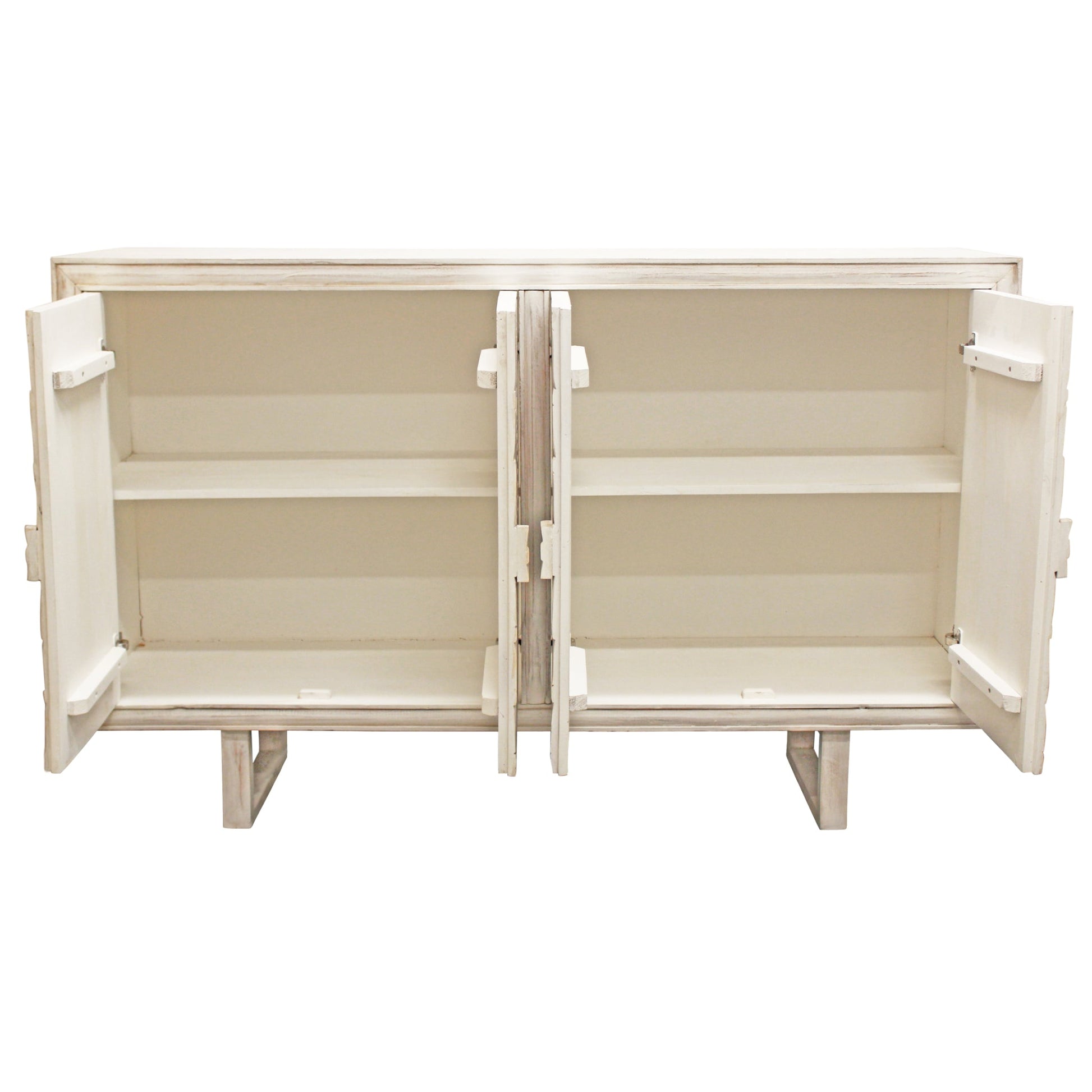 Meva Albert 4-Door White Distressed Hand-carved Sideboard