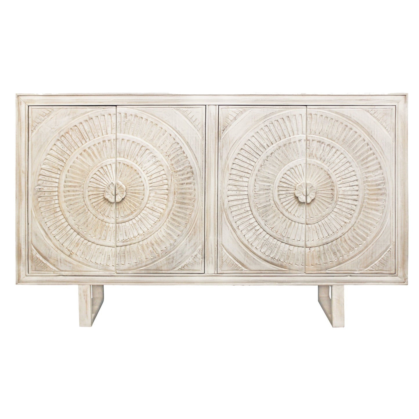 Meva Albert 4-Door White Distressed Hand-carved Sideboard