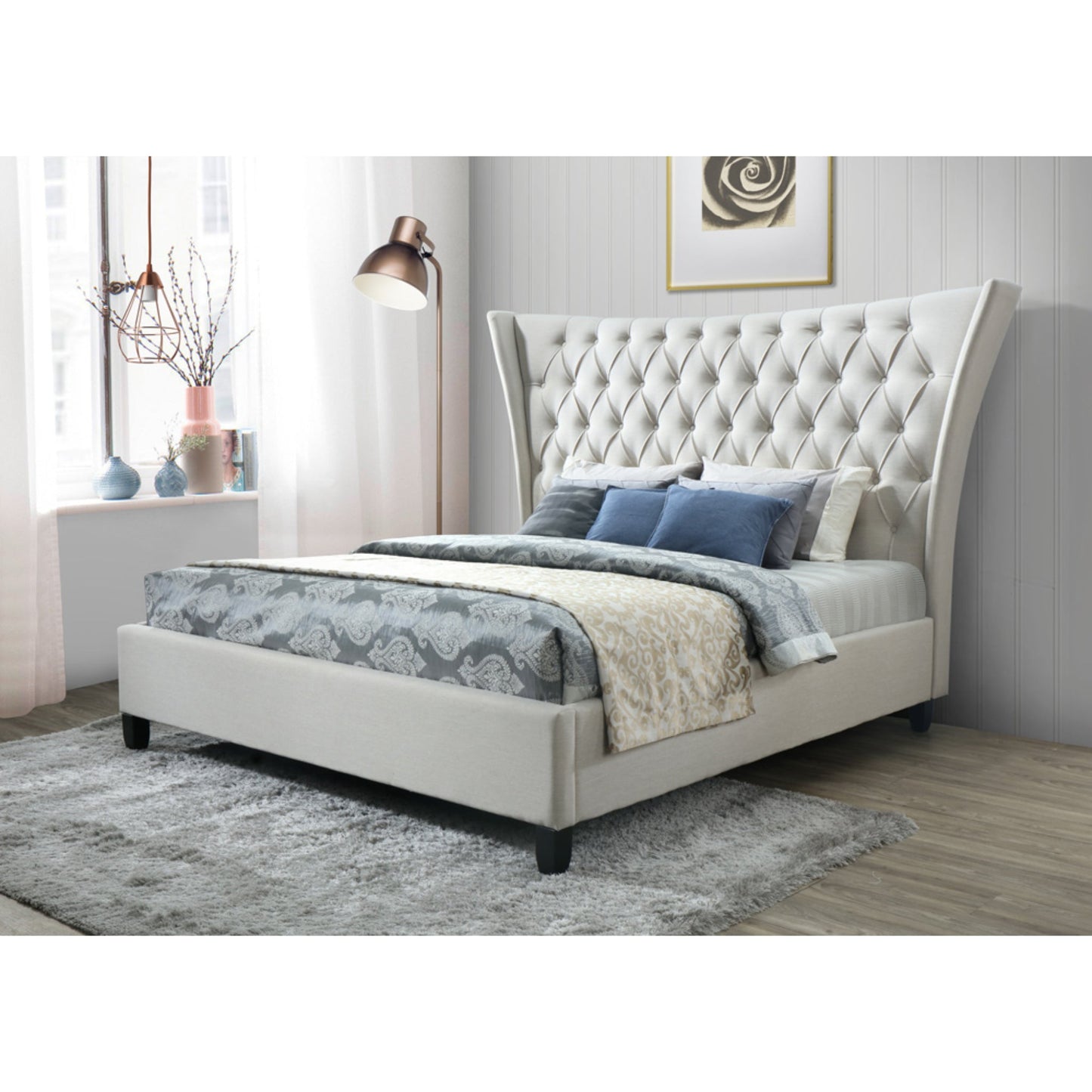 Meva Alexis 77" Limestone Beige Solid Birch Wood Bed