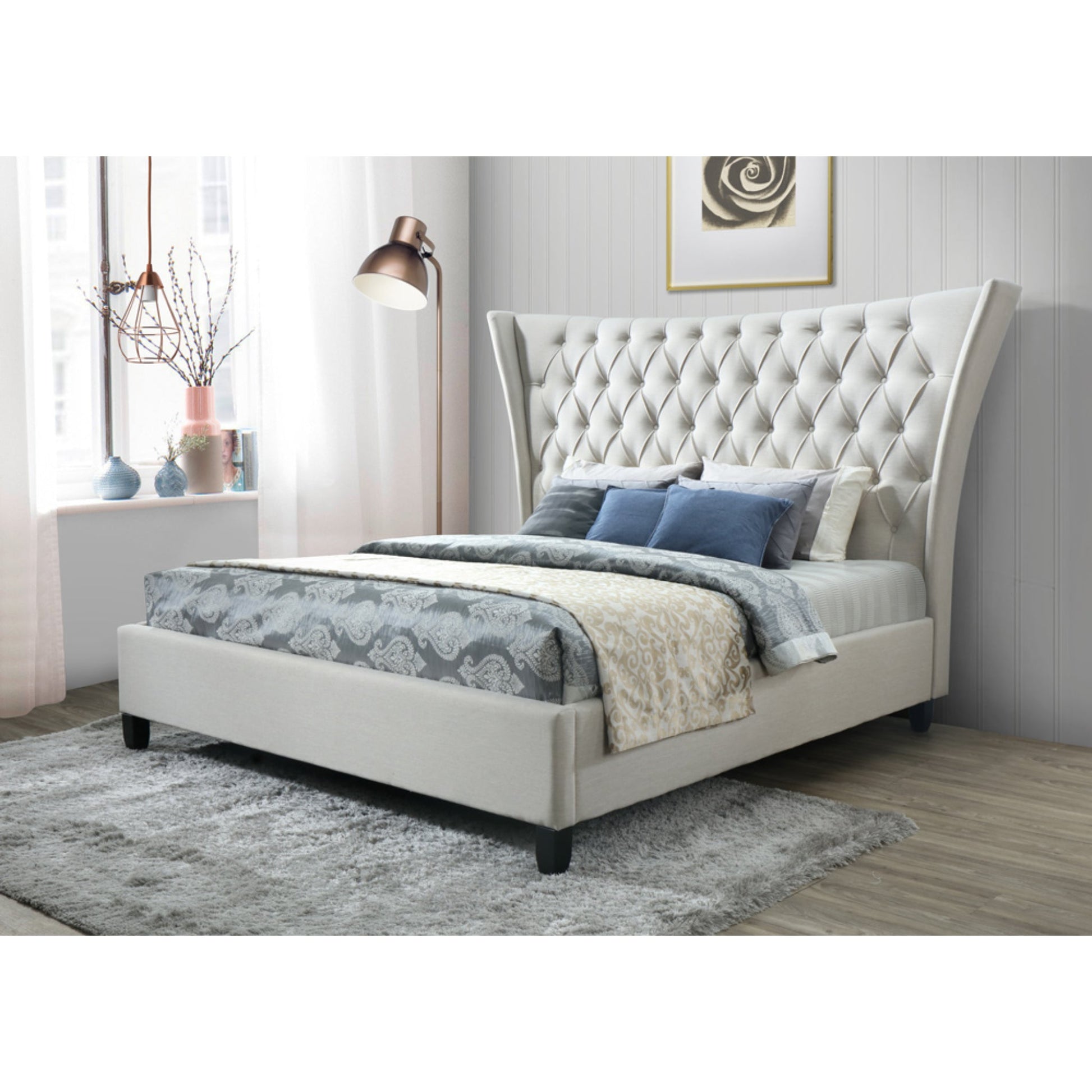 Meva Alexis 77" Limestone Beige Solid Birch Wood Bed