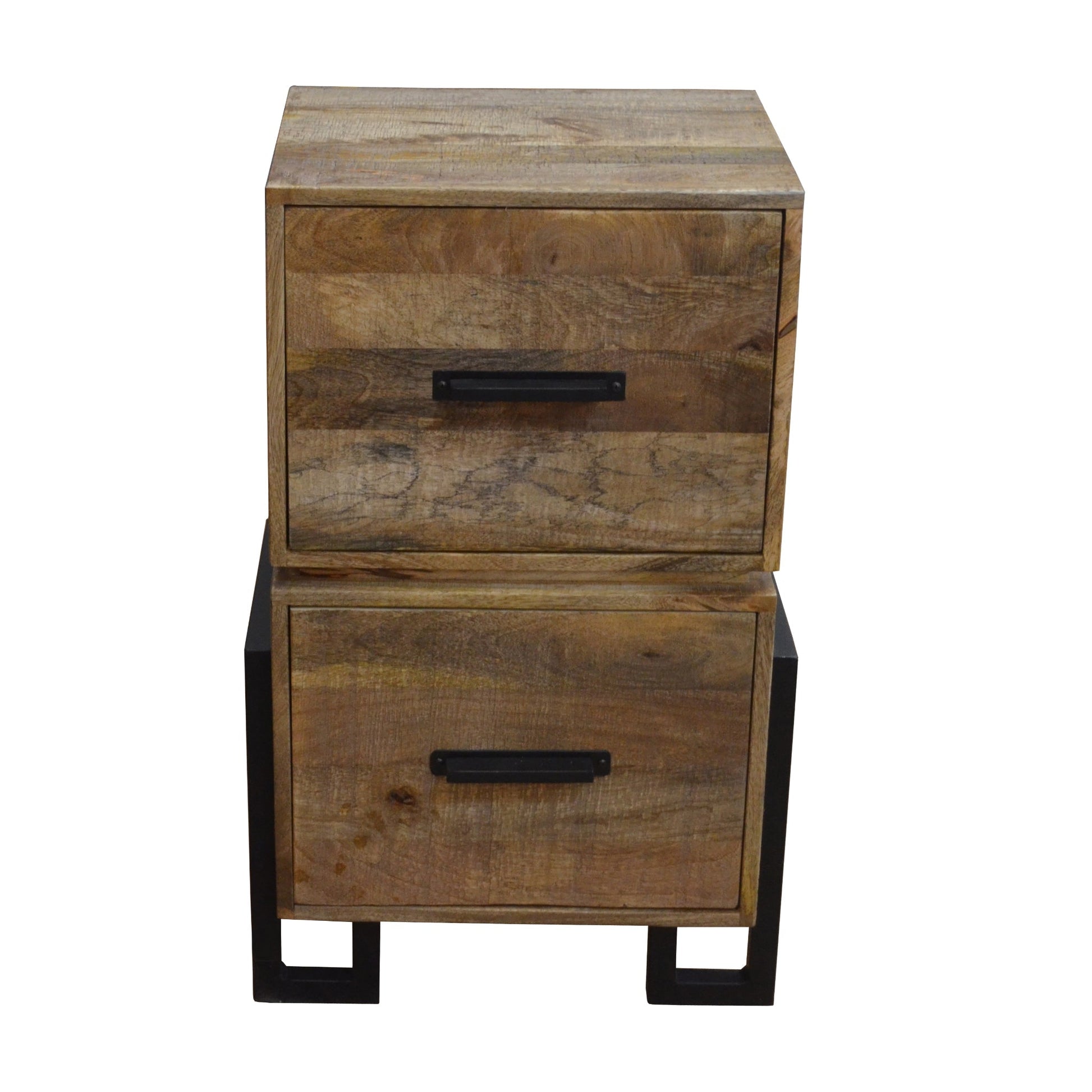 Meva Anaheim 14" 2-Drawer Natural Solid Mango Wood Cabinet With Metal Base