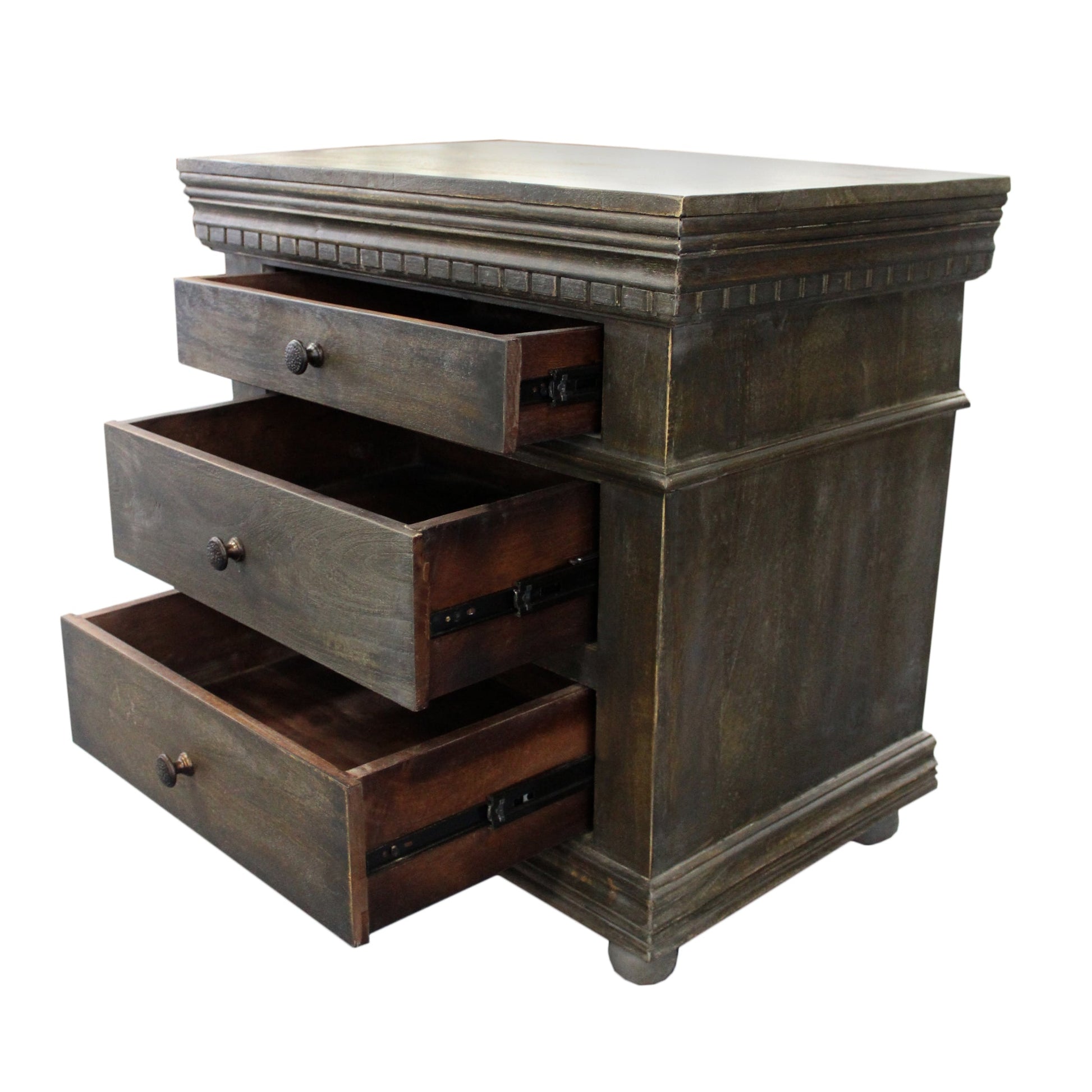 Meva Arvada 30" 3-Drawer Solid Acacia Wood Nightstand With Metal Hardware