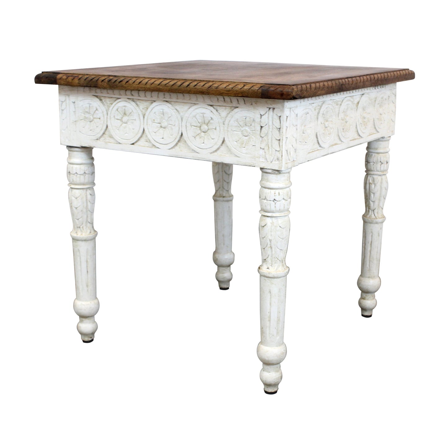 Meva Bay 24" Natural/White Hand-Carved End Table