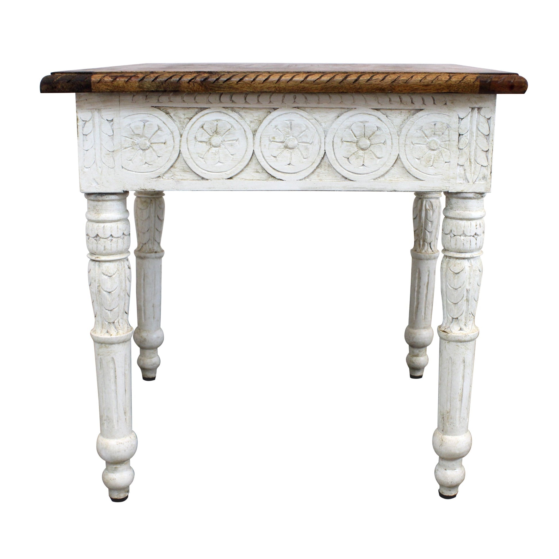 Meva Bay 24" Natural/White Hand-Carved End Table