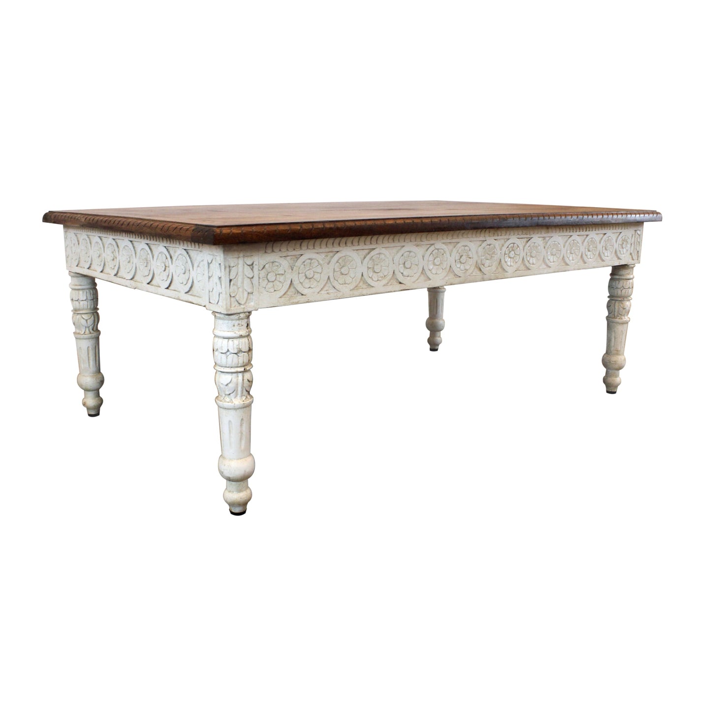 Meva Bay 48" Natural/White Hand-Carved Mango Wood Cocktail Table