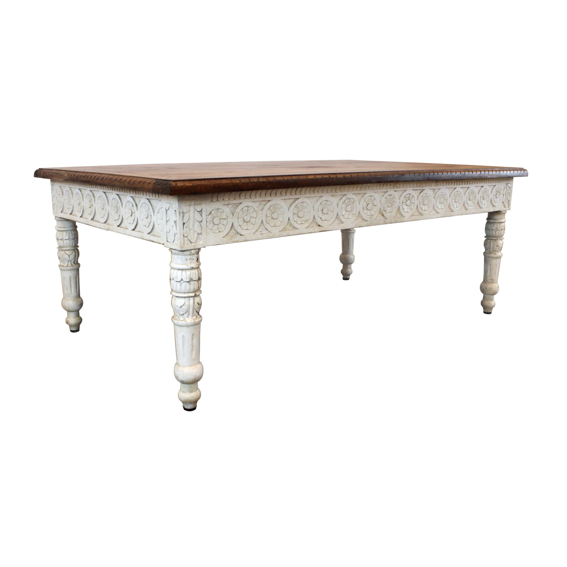 Meva Bay 48" Natural/White Hand-Carved Mango Wood Cocktail Table
