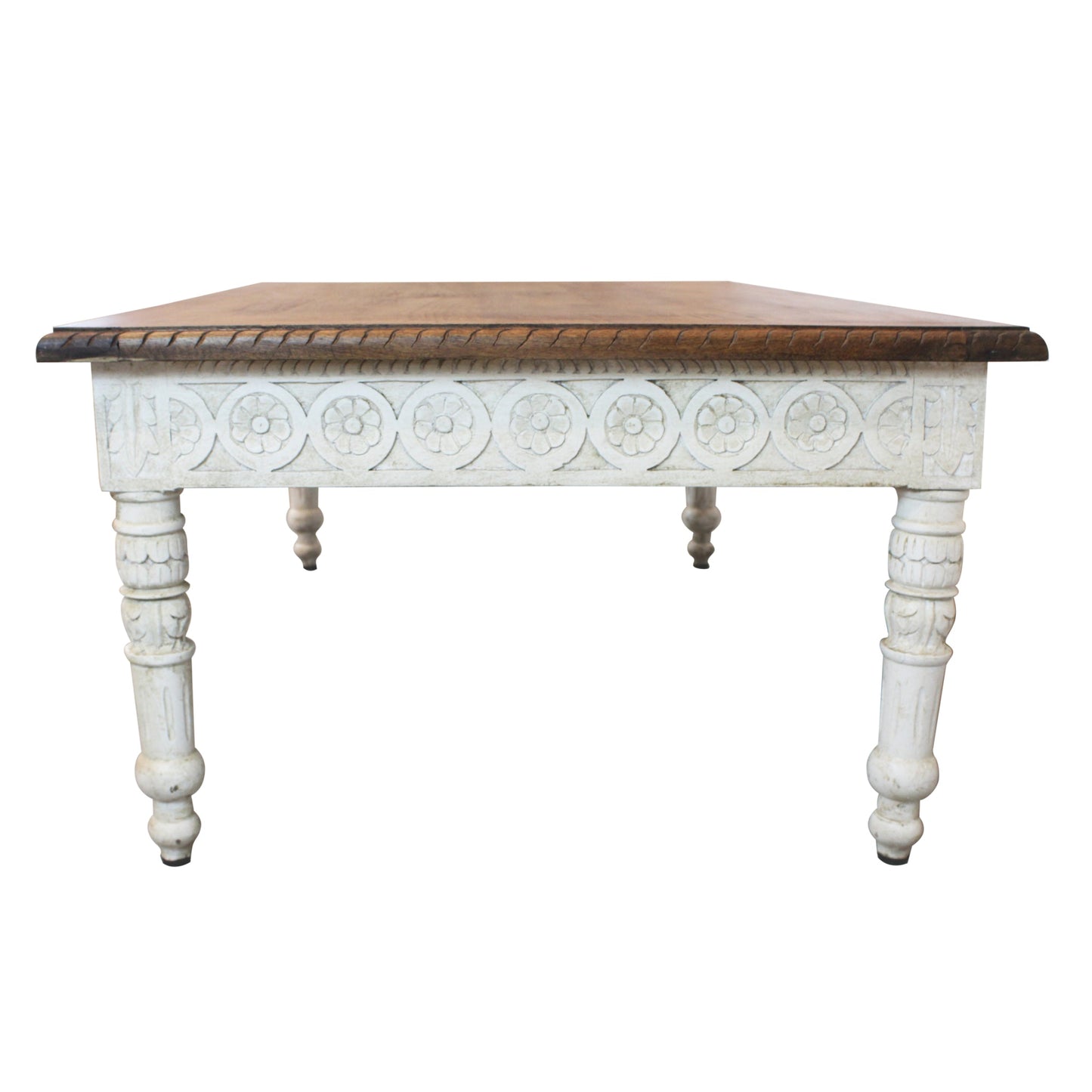 Meva Bay 48" Natural/White Hand-Carved Mango Wood Cocktail Table