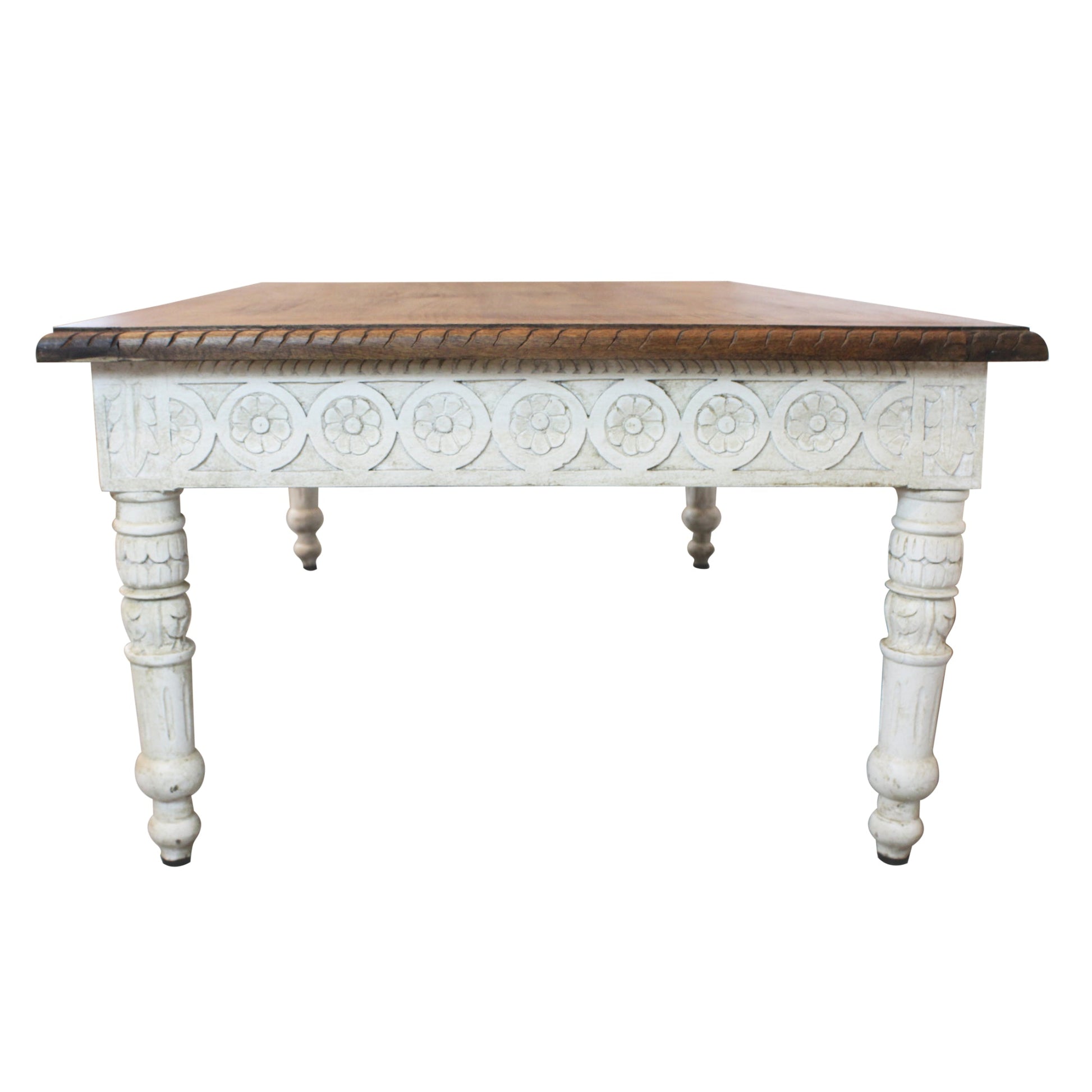 Meva Bay 48" Natural/White Hand-Carved Mango Wood Cocktail Table