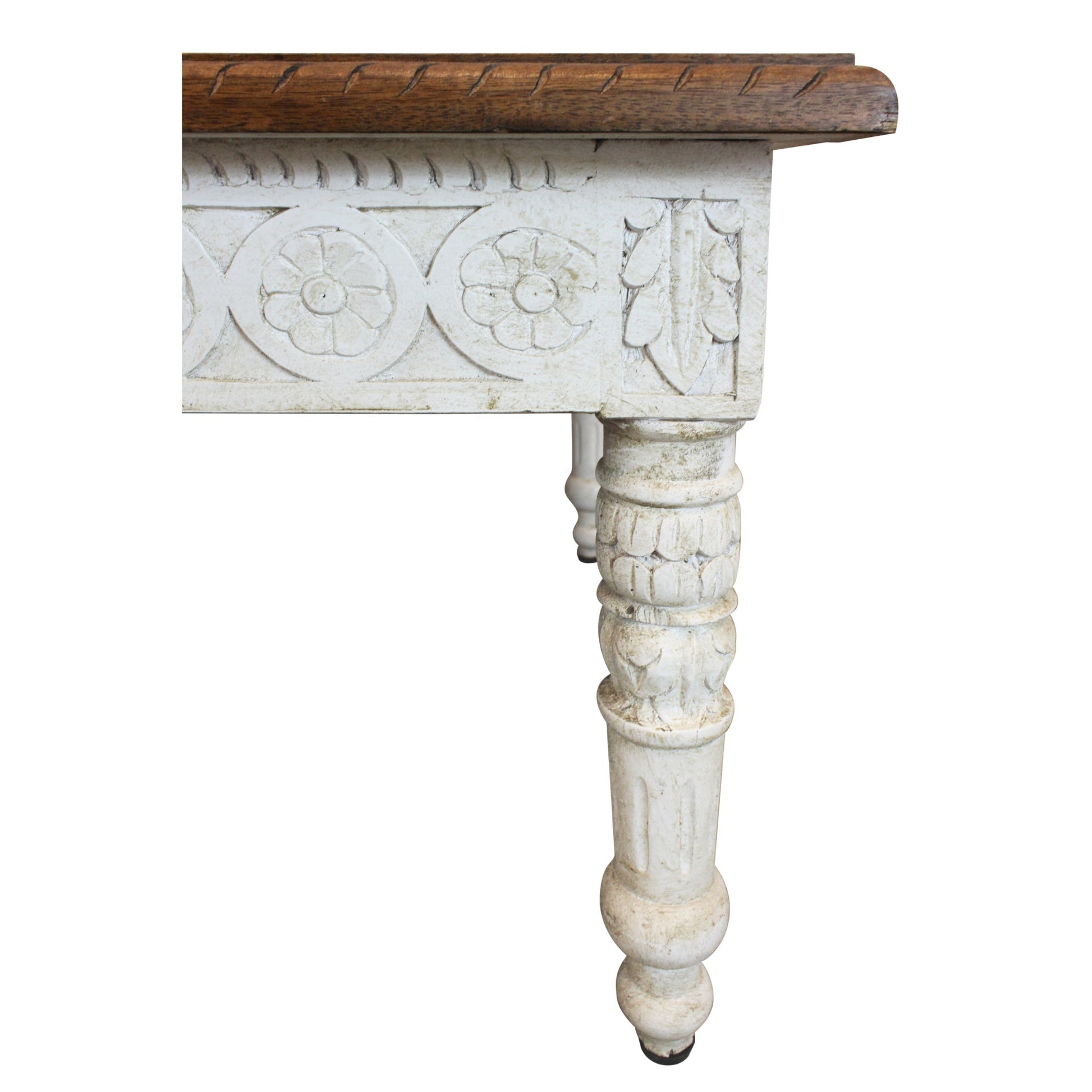 Meva Bay 48" Natural/White Hand-Carved Mango Wood Cocktail Table
