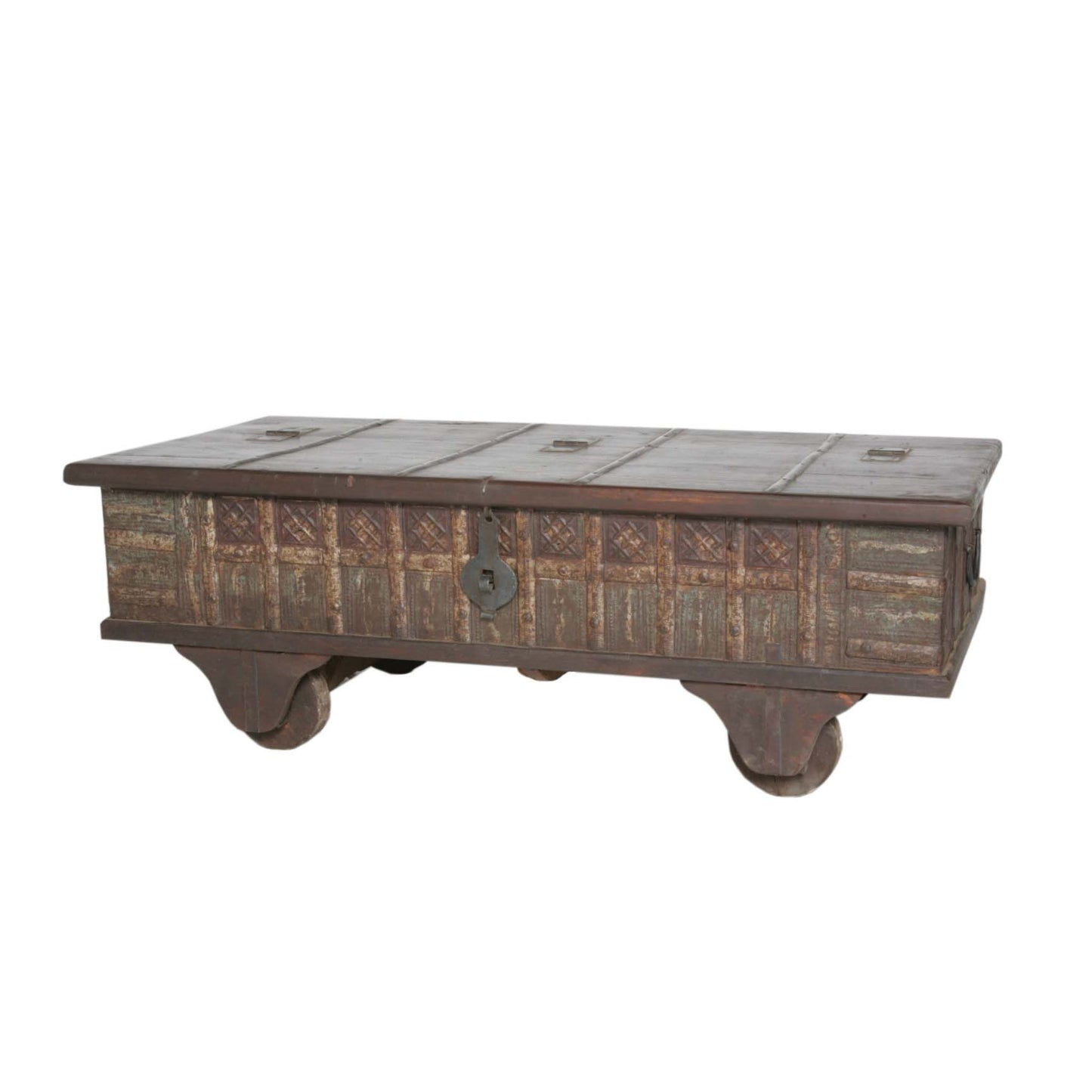 Meva Bend Pitara 50" Multi Wheel Solid Reclaimed Wood Cocktail Table