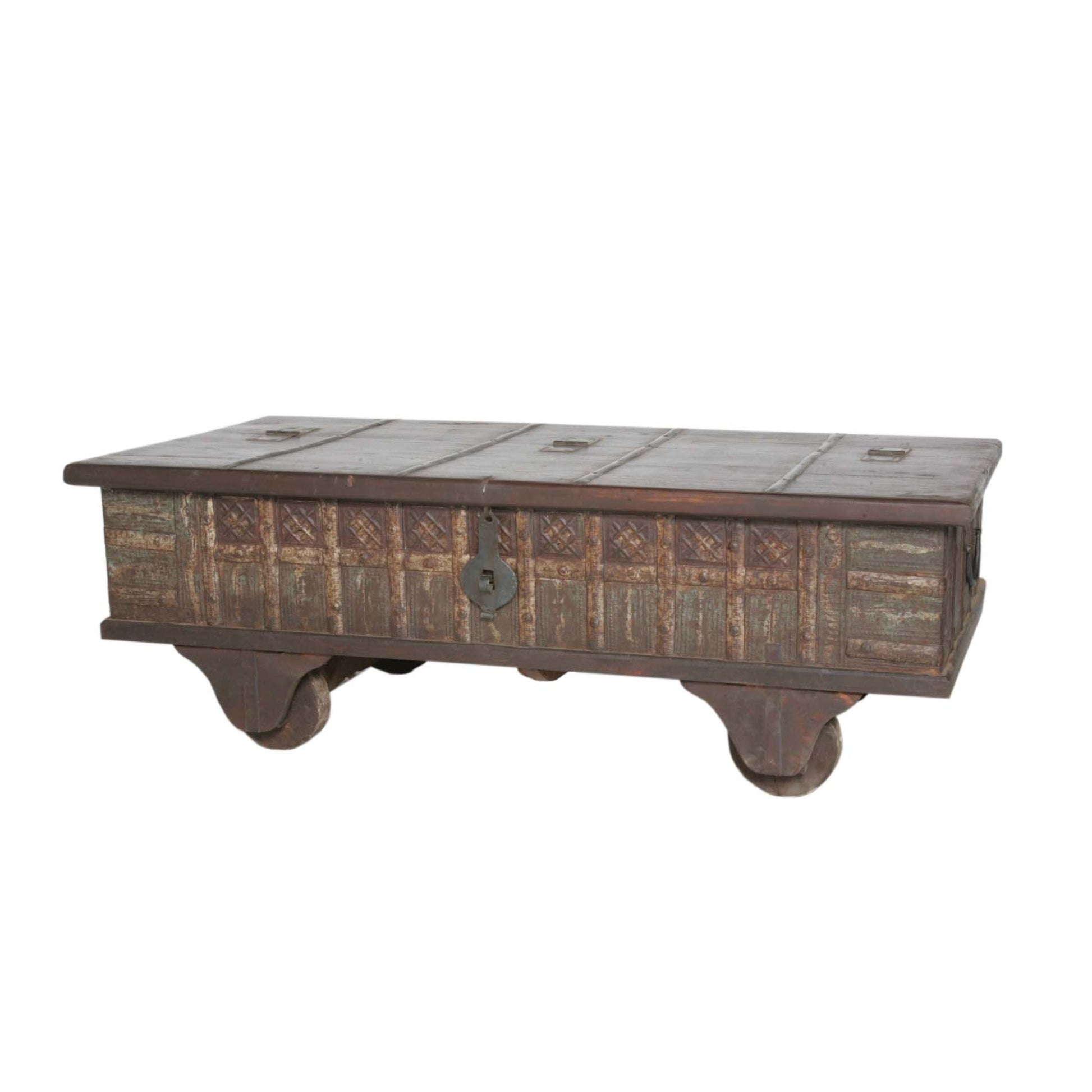 Meva Bend Pitara 50" Multi Wheel Solid Reclaimed Wood Cocktail Table