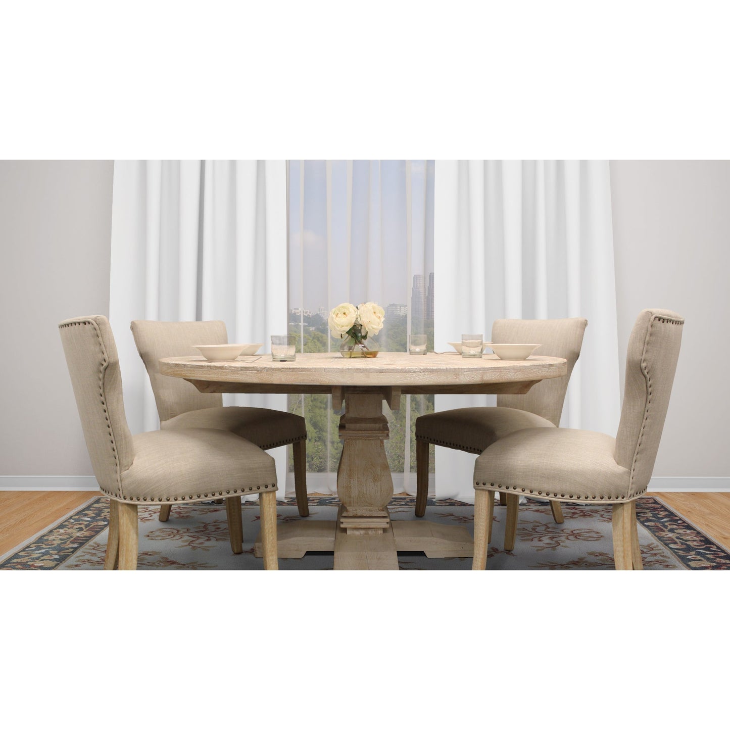 Meva Benedict 58" White Wash Round Dining Table