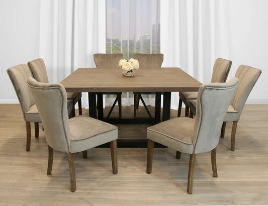 Meva Braxton 9-Piece Dining Set With 60" Square Mango Wood Top Dining Table and 4 Sets of Clive Side Chairs in Mink