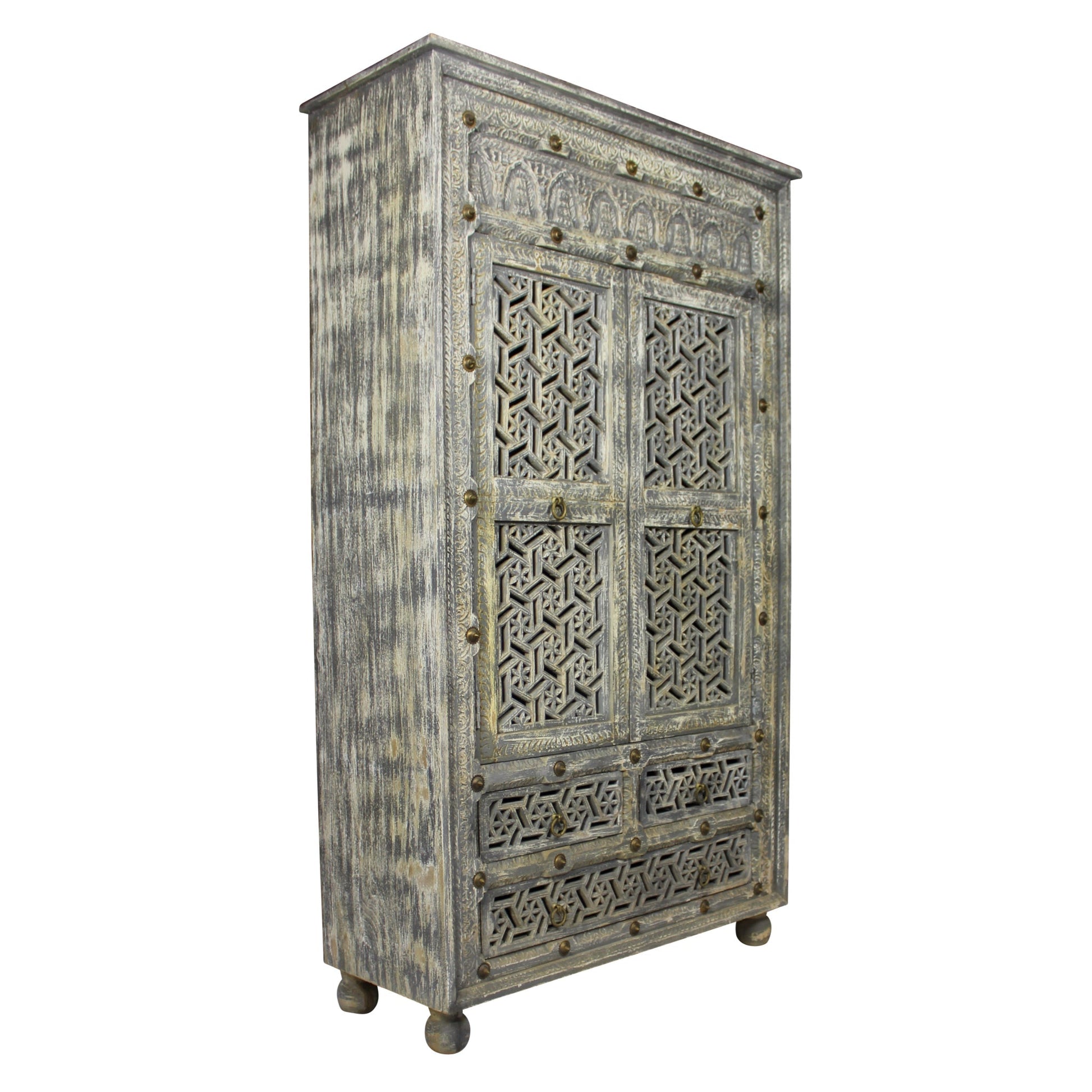 Meva Burman 42" 2-Door 3-Drawer Aged Gray Solid Mango Wood Cabinet