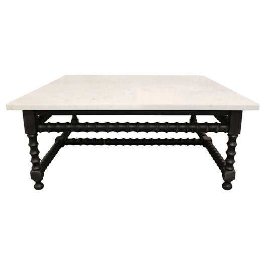 Meva Cranberry 48" White Wood Coffee Table With Marble Top