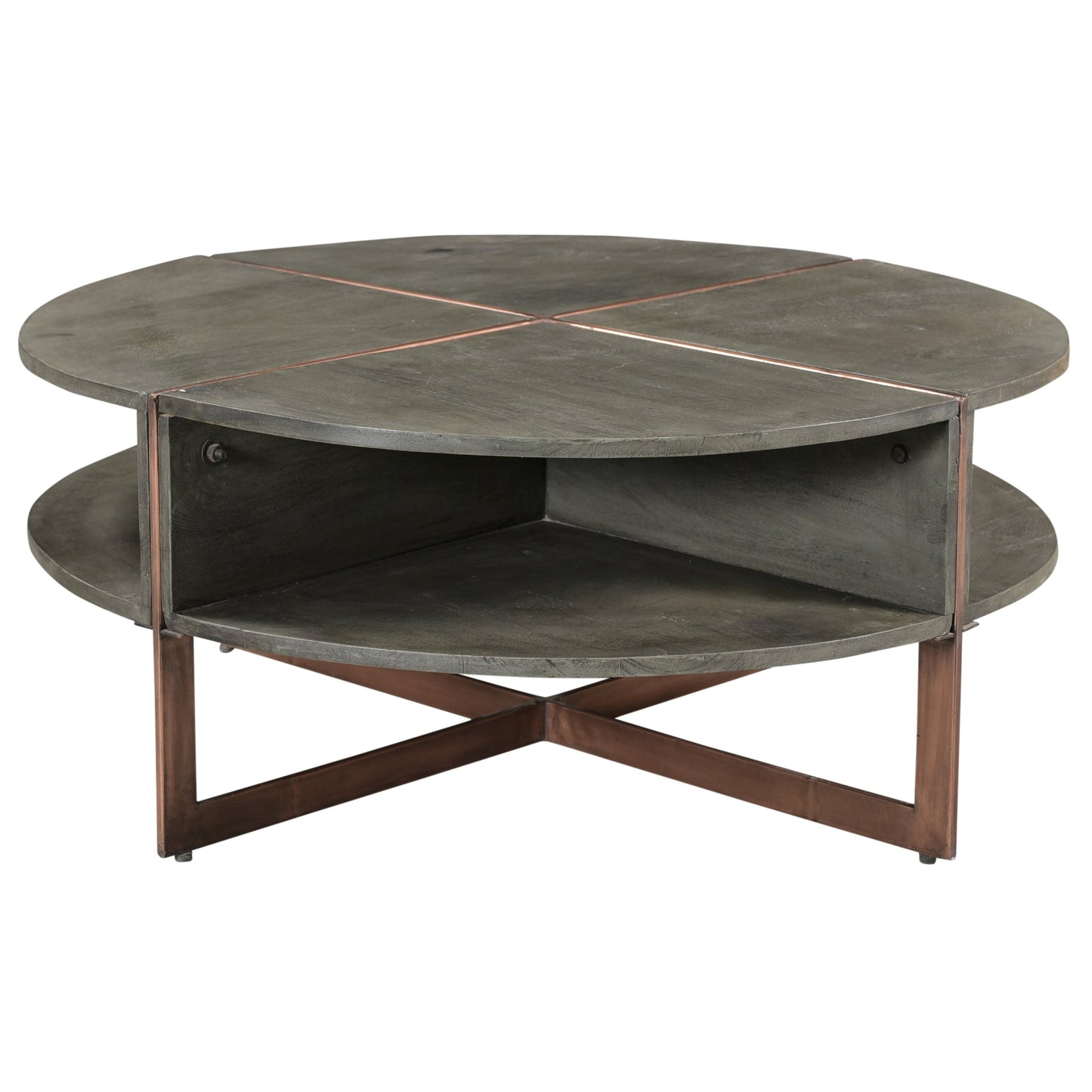 Meva Everett 38" Copper Acacia Wood Cocktail Table With Iron Base