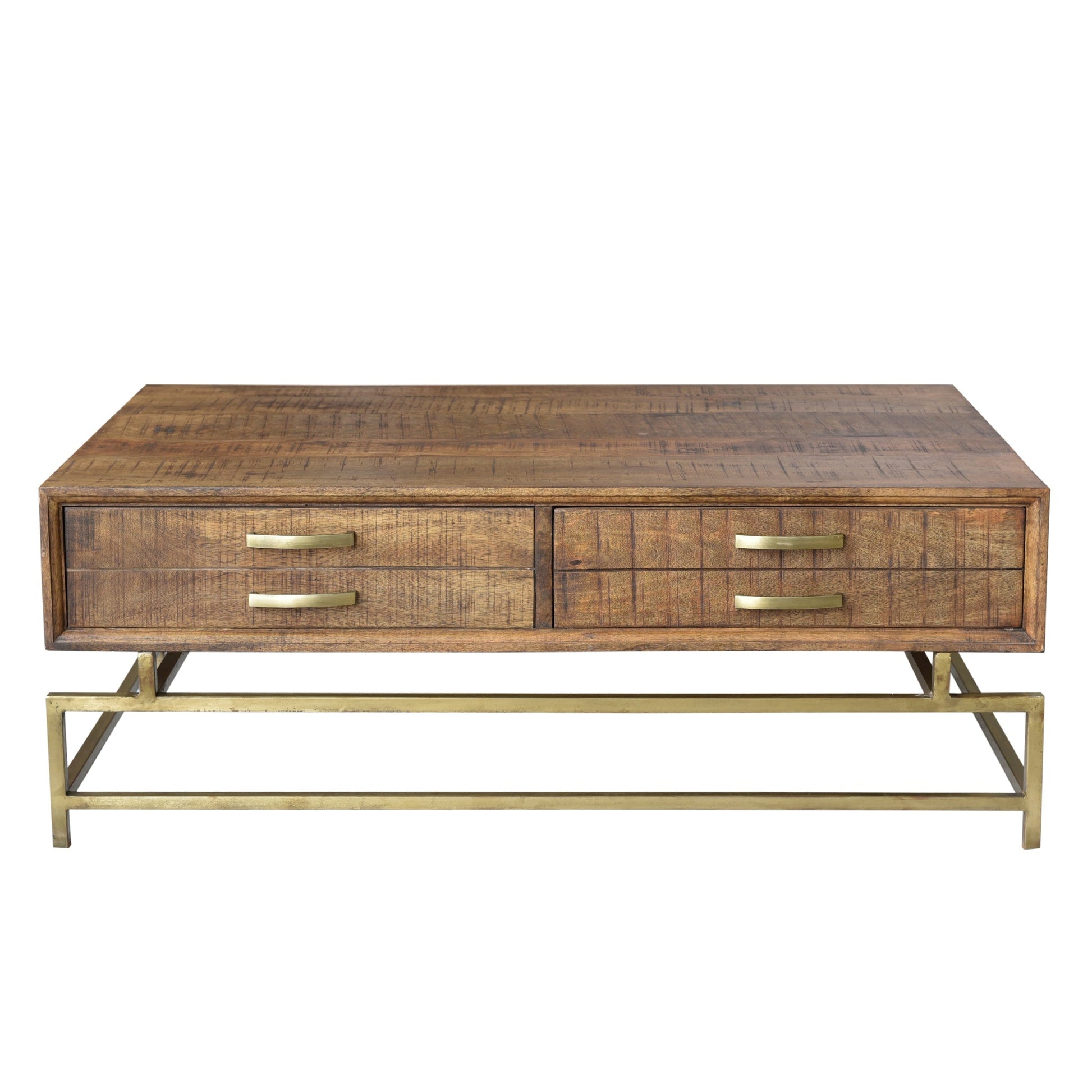Meva Goldbust 49" 2-Drawer Brown Solid Mango Wood Cocktail Table