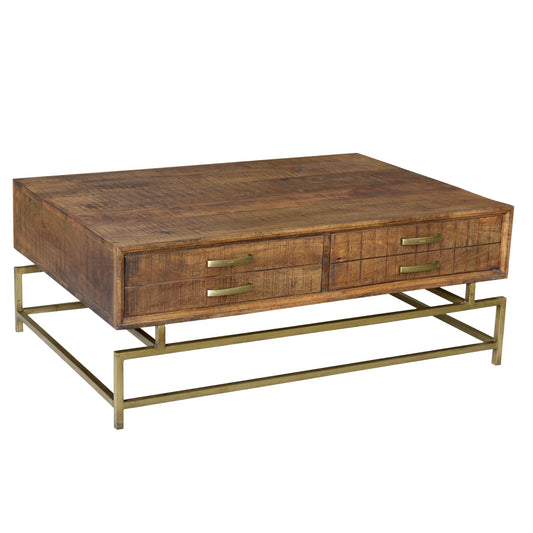 Meva Goldbust 49" 2-Drawer Brown Solid Mango Wood Cocktail Table