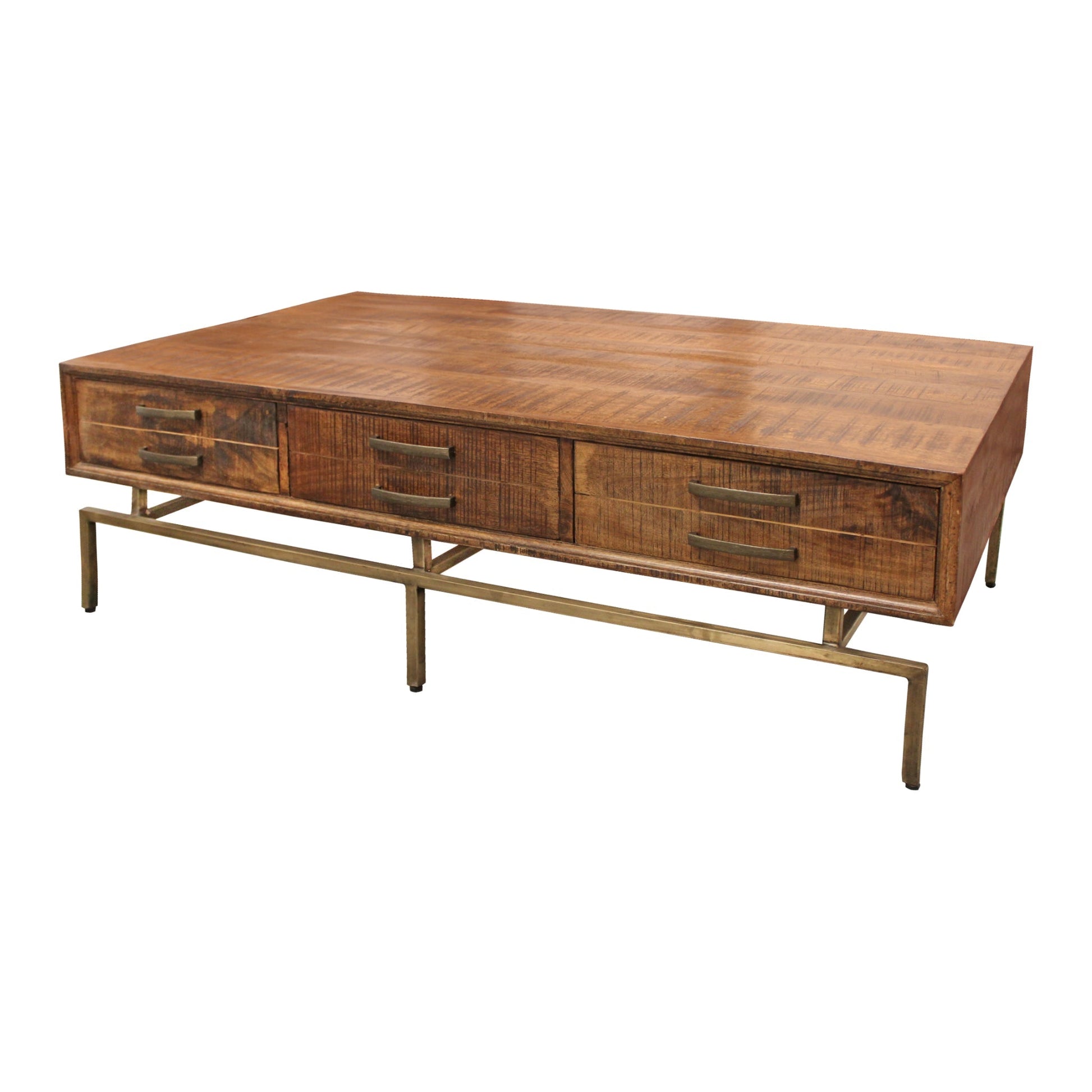 Meva Goldbust 56" 6-Drawer Brown Solid Mango Wood Cocktail Table