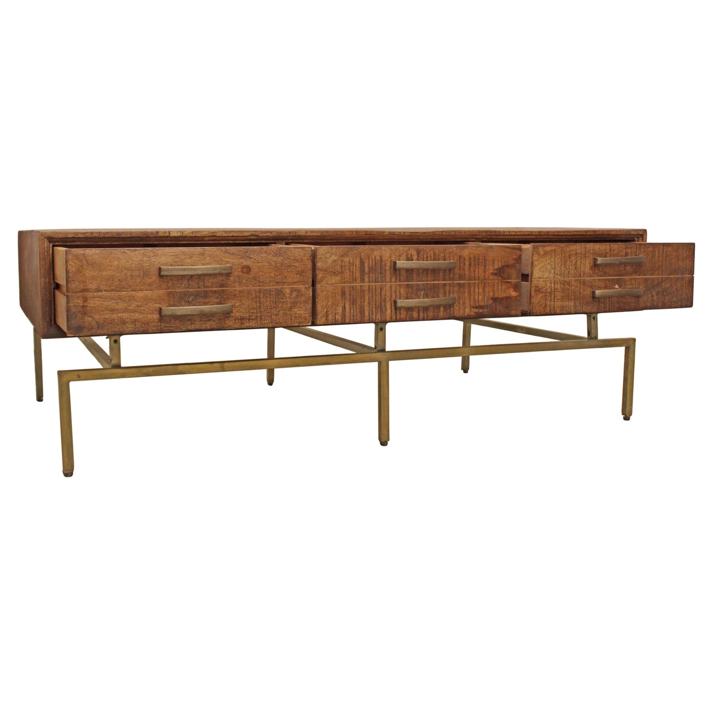 Meva Goldbust 56" 6-Drawer Brown Solid Mango Wood Cocktail Table