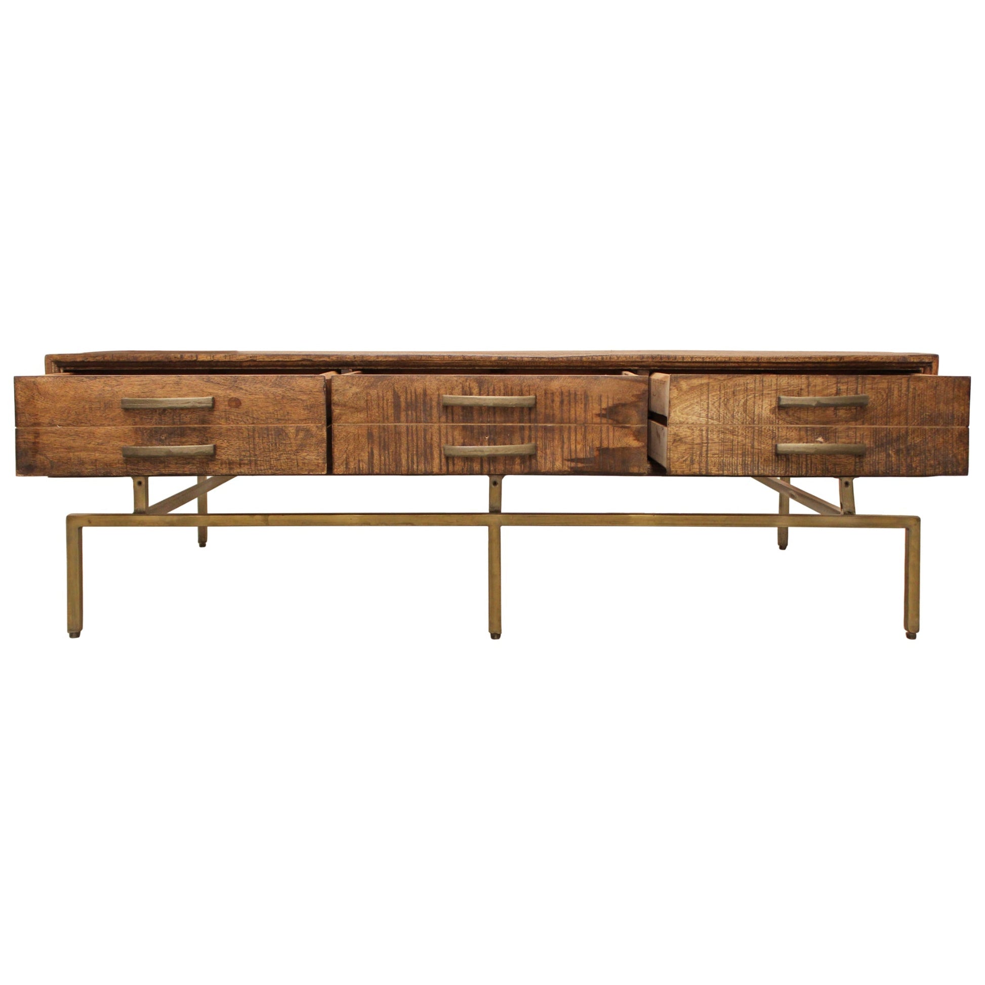Meva Goldbust 56" 6-Drawer Brown Solid Mango Wood Cocktail Table