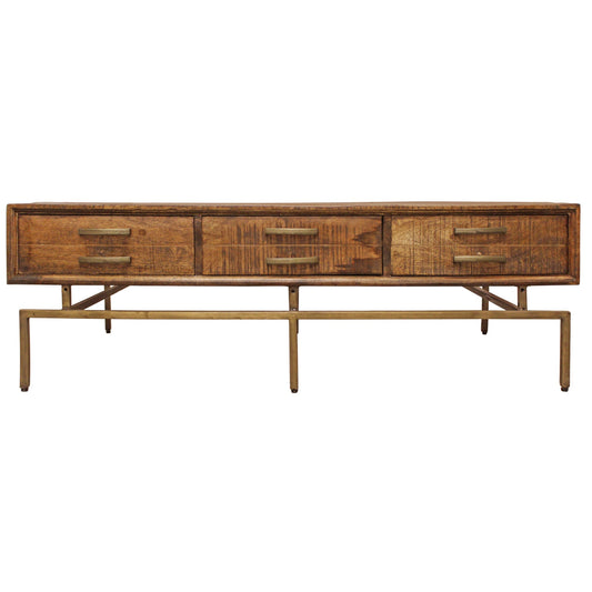 Meva Goldbust 56" 6-Drawer Brown Solid Mango Wood Cocktail Table