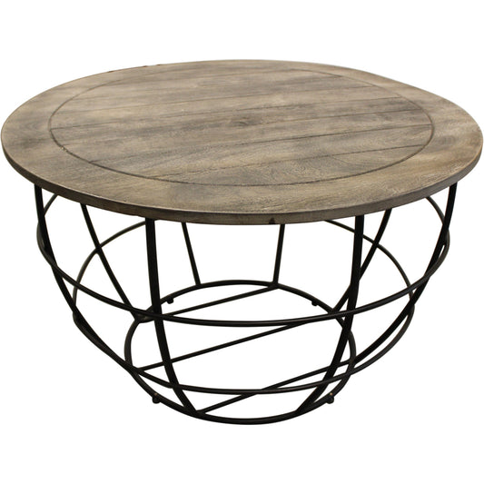 Meva Indu 32" Gray Wash Mango Wood Cocktail Table With Iron Base