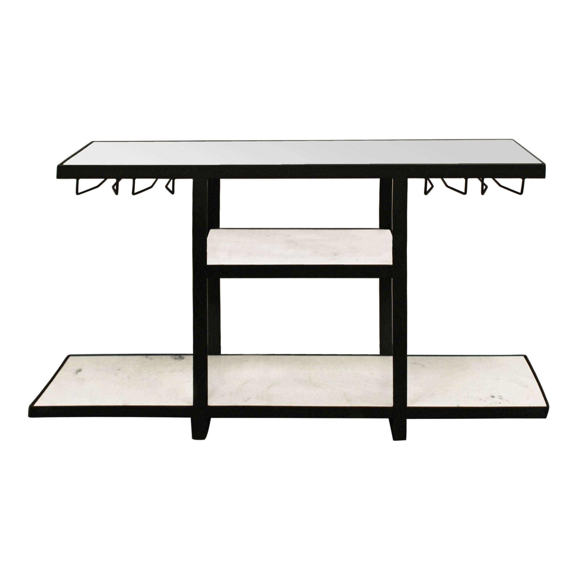 Meva Jonah 58" Black Iron, Glass, Marble Bar Console