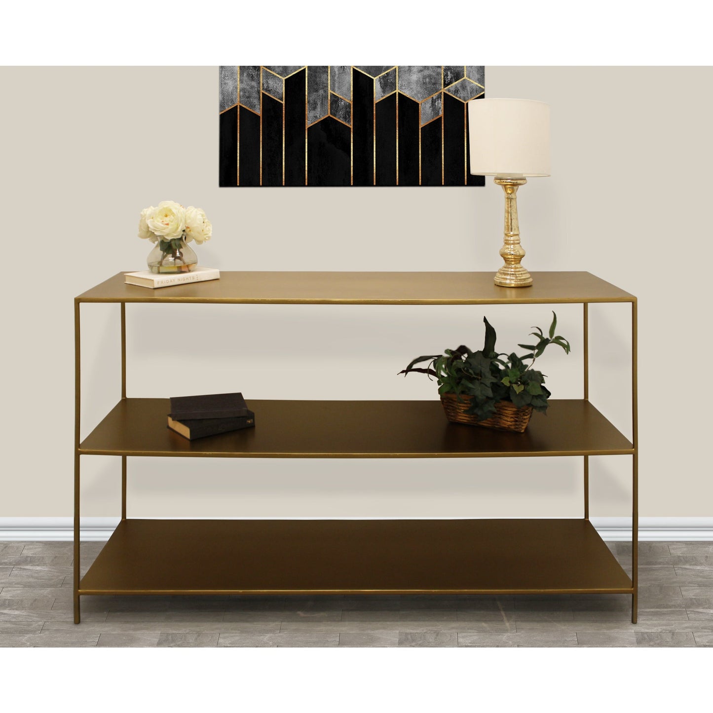 Meva Maggie 60" 3-Tier Antique Brass Iron Console