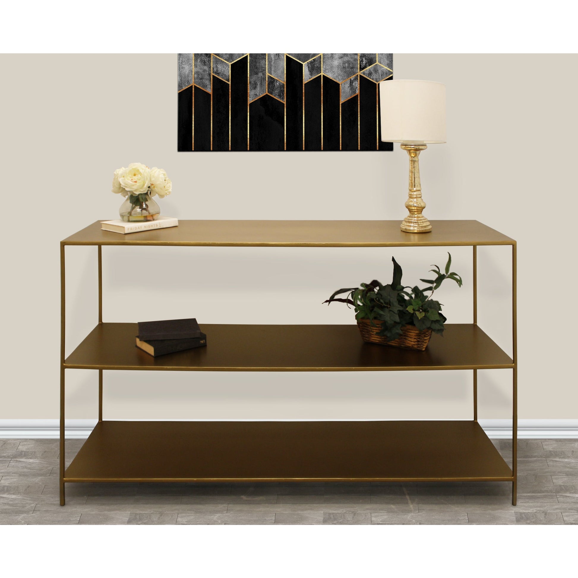 Meva Maggie 60" 3-Tier Antique Brass Iron Console