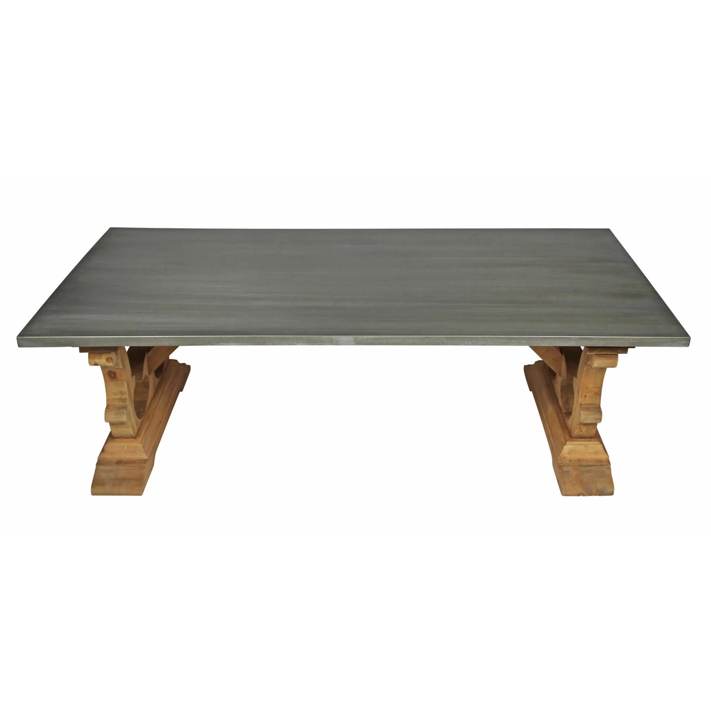Meva Manhattan 63" Natural Solid Pine Wood Cocktail Table With Zinc Top